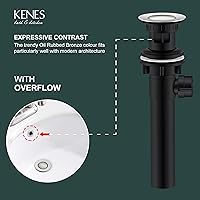 Vista 3 de KENES Conjunto de tapón de drenaje para lavabo de baño con varilla de elevación, drenaje de lavabo de níquel cepillado con desbordamiento, conjunto