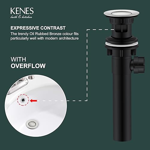 Miniatura 66 de KENES Desagüe desplegable de bronce aceitado para lavabo, tapón de drenaje para lavabo, montaje de drenaje de fregadero sin desbordamiento, anti