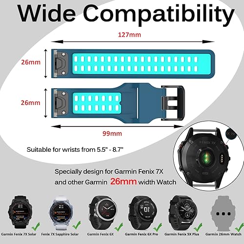 Miniatura 2 de Miimall Correa de repuesto compatible con Garmin Fenix 7, 0.866in de ancho, de silicona suave, impermeable, deportiva para Garmin Fenix 77 Solar7