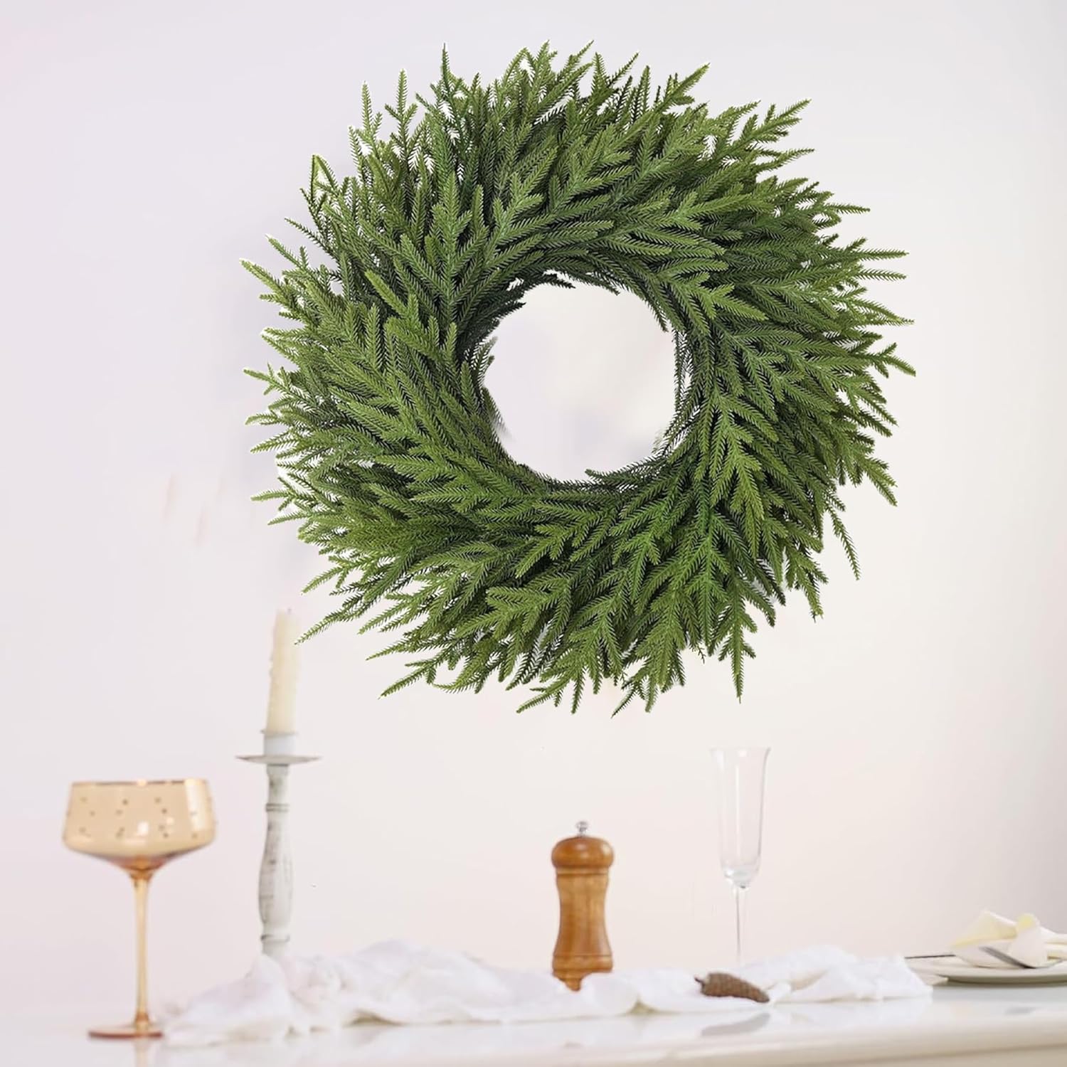Christmas Wreaths 26" Norfolk Pine Wreath for Front Door, Artificial Christmas Wreaths Faux Green Fake Pine Needles Wreath for Front Door Wall Windows Indoor Outdoor Christmas Decor - Image 7