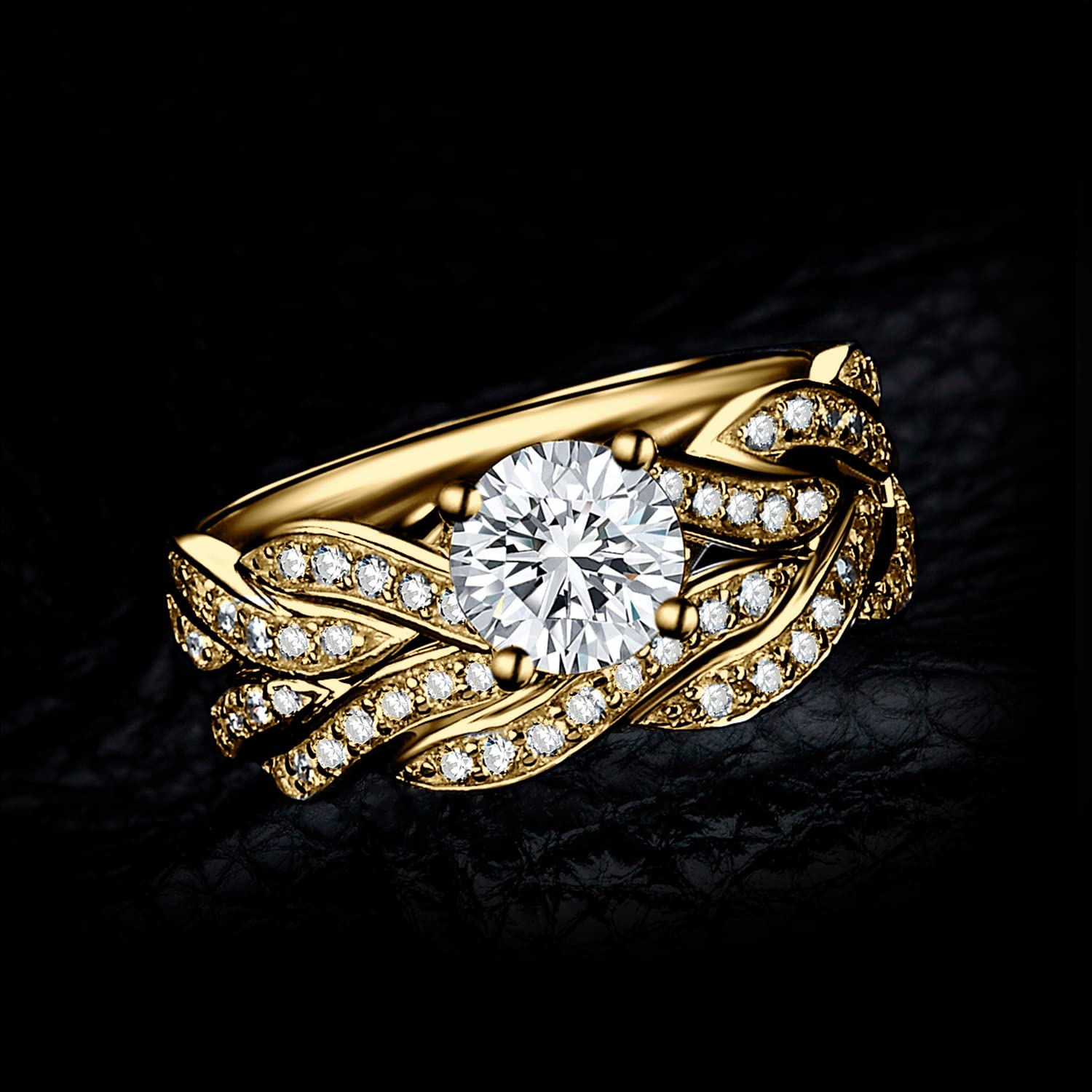 JewelryPalace Infinito Anillo Mujer Compromiso 14K Oro Rosa/Plata, Solitario 1.3ct Circonita Redondo, Banda Boda Joyas Novia