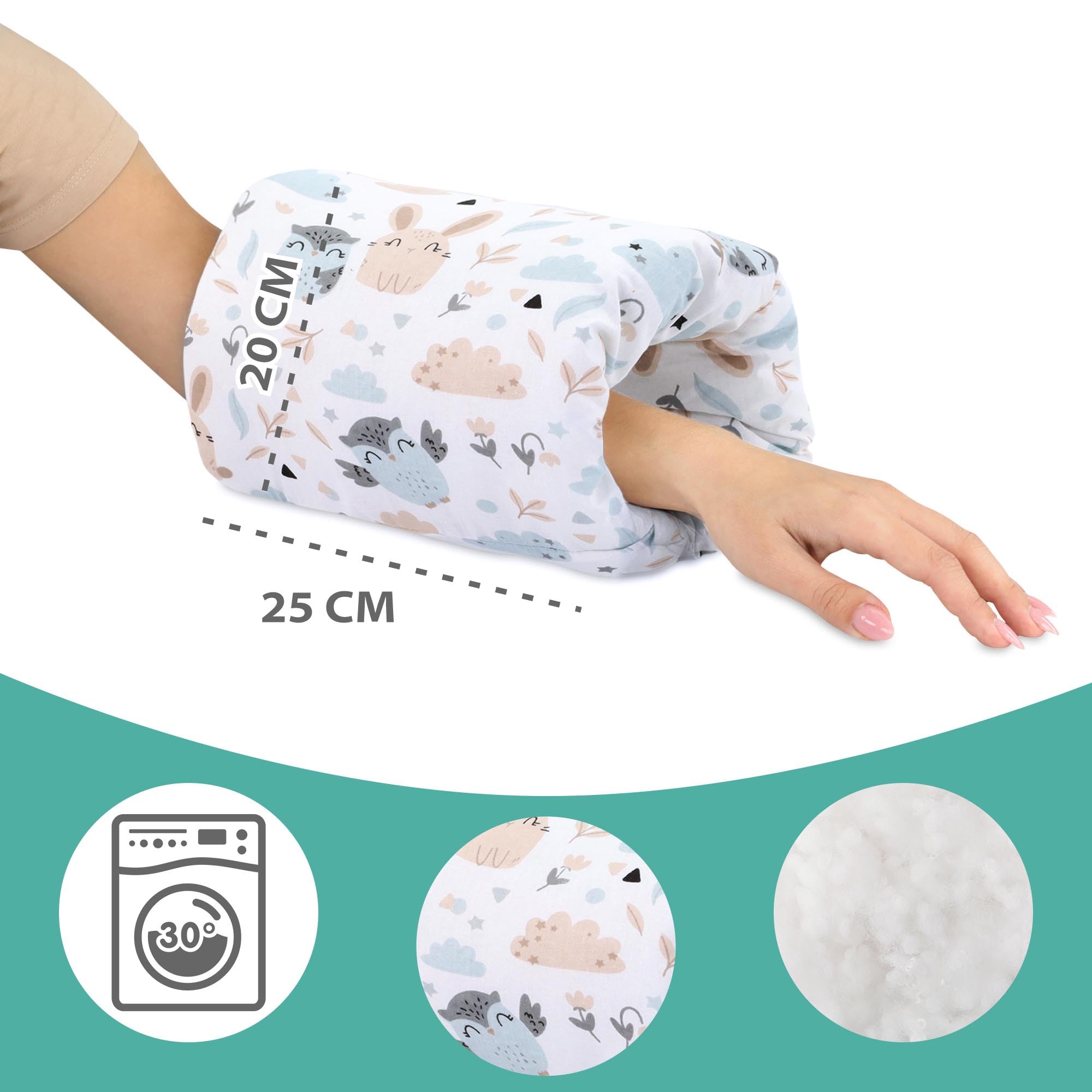 Totsy Baby Cuscino per allattamento piccolo Manicotto per allattamento Ø20cm - mini cuscino da braccio in cotone per neonati per allattare e dare biberon in movimento Gufi bianchi