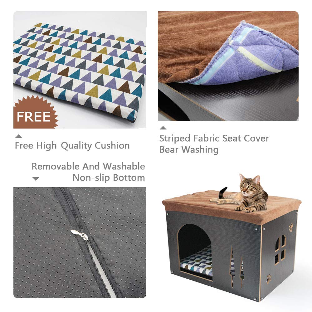 Niche pour Animal Domestique Interieur - Cube Niche en Bois, Lit Maison pour Chien Chat Pliable avec Tapis Gratuit, L