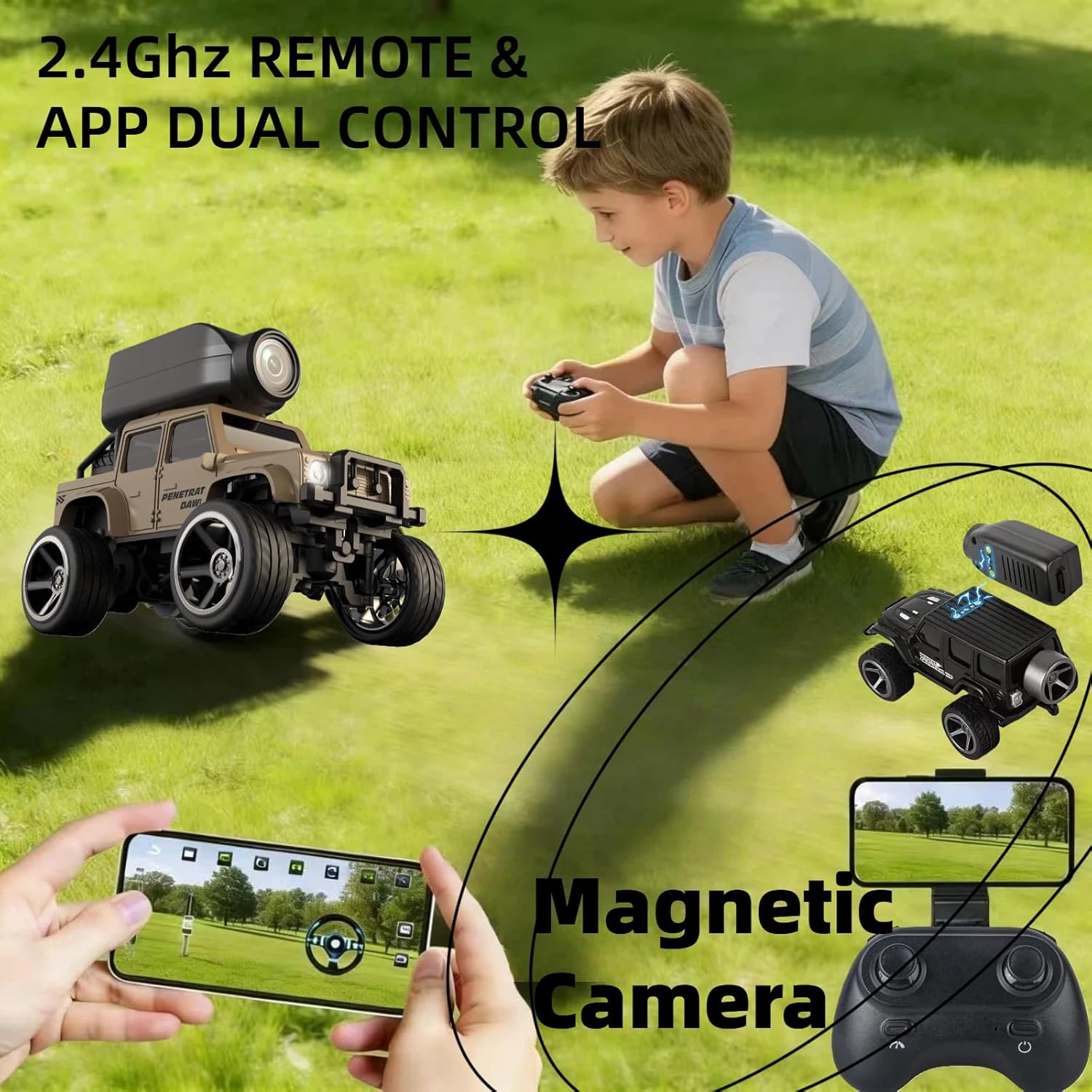 1:64 Scale 4WD Alloy Mini RC Crawler Car with FPV Camera, 2.4GHz RTR Off-Road Mini Desktop RC Drift Car with LED Lights, Adjustable Speed Dual Mode, Model Vehicle Toy Gift for Adults Kids