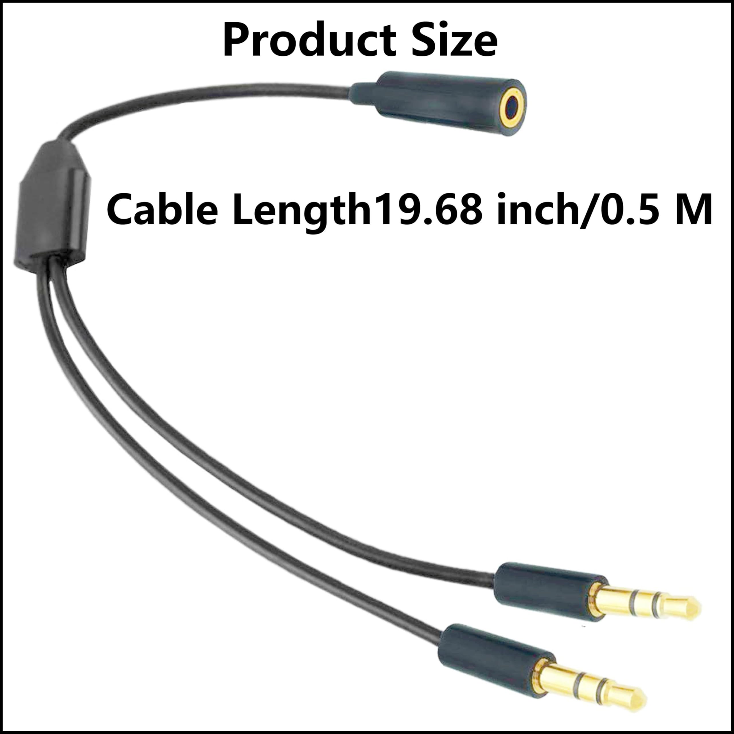 3,5 mm 1 Buchse auf 2 Stecker, Stereo-Kopfhörer, Audio-Adapter, Splitter, 3,5 mm TRS Y-Splitterkabel, vergoldete Klinke für Kopfhörer, PC, Smartphone, MP4-Lautsprecher, 50 cm, Schwarz