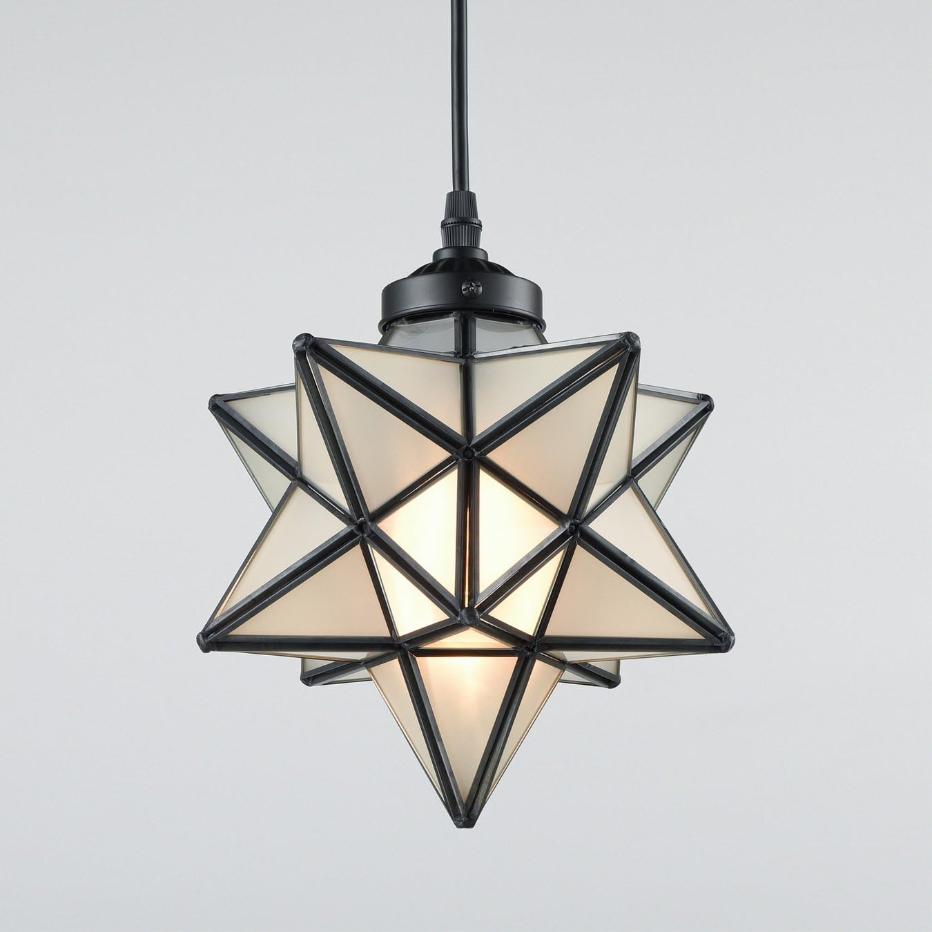 Star 1 Light Frosted Glass Pendant Chandelier 8-inch, Moravian Star Ceiling Pendant Lights