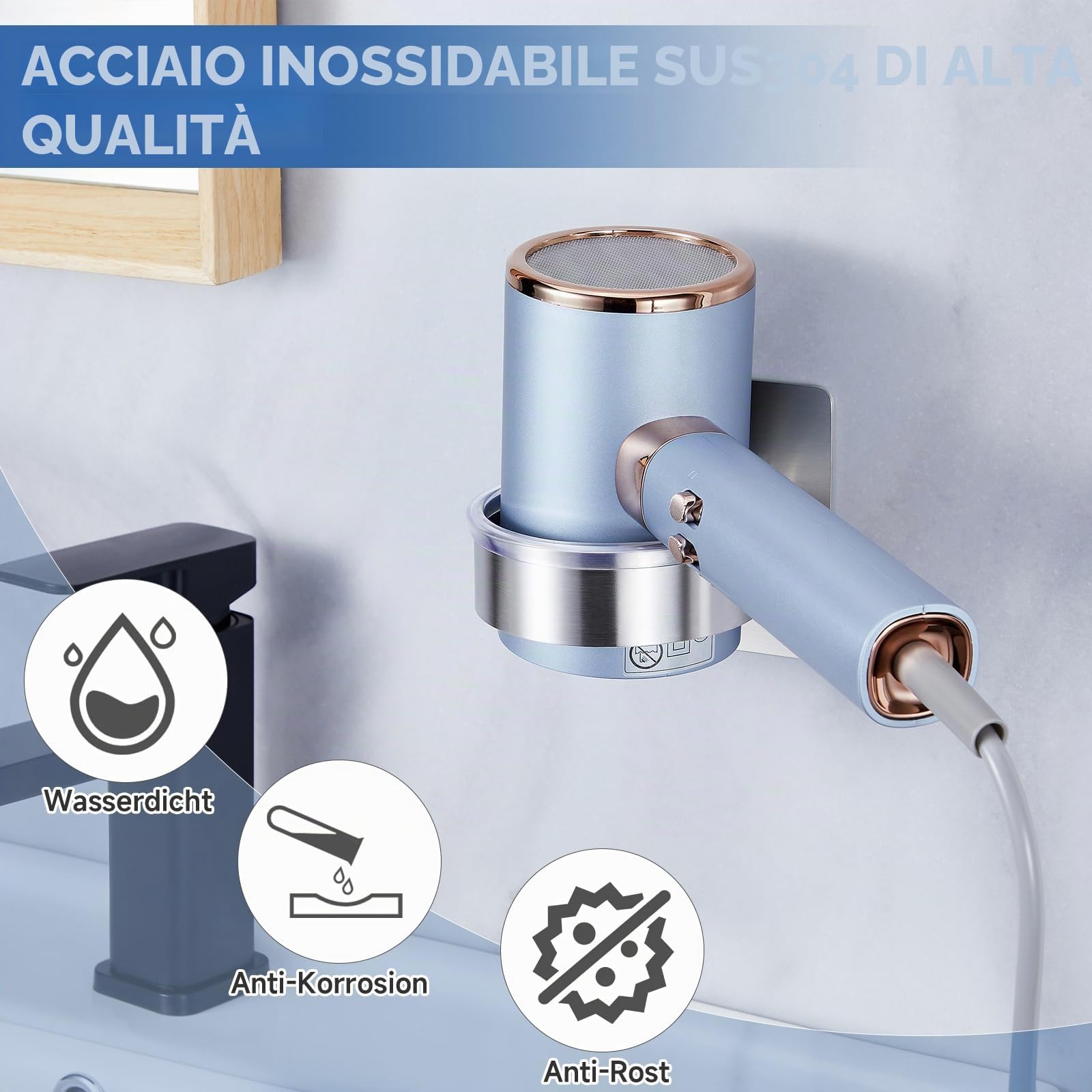 YYBO Porta phone bagno da muro, porta asciugacapelli da parete, porta phon da muro, in Acciaio Inossidabile porta phon senza foratura Supporto asciugacapelli per Bagno, Barbiere, Hotel