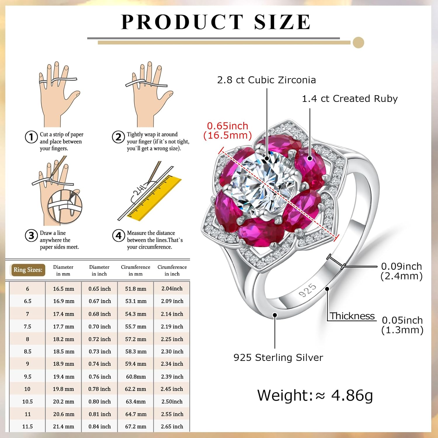 Clover Ring, Flower Rings, White Gold Plated Sterling Silver 5A CZ and Birthstone Engagement Promise Ring for Mothers Lover Gift, Size 6-10 - Image 3