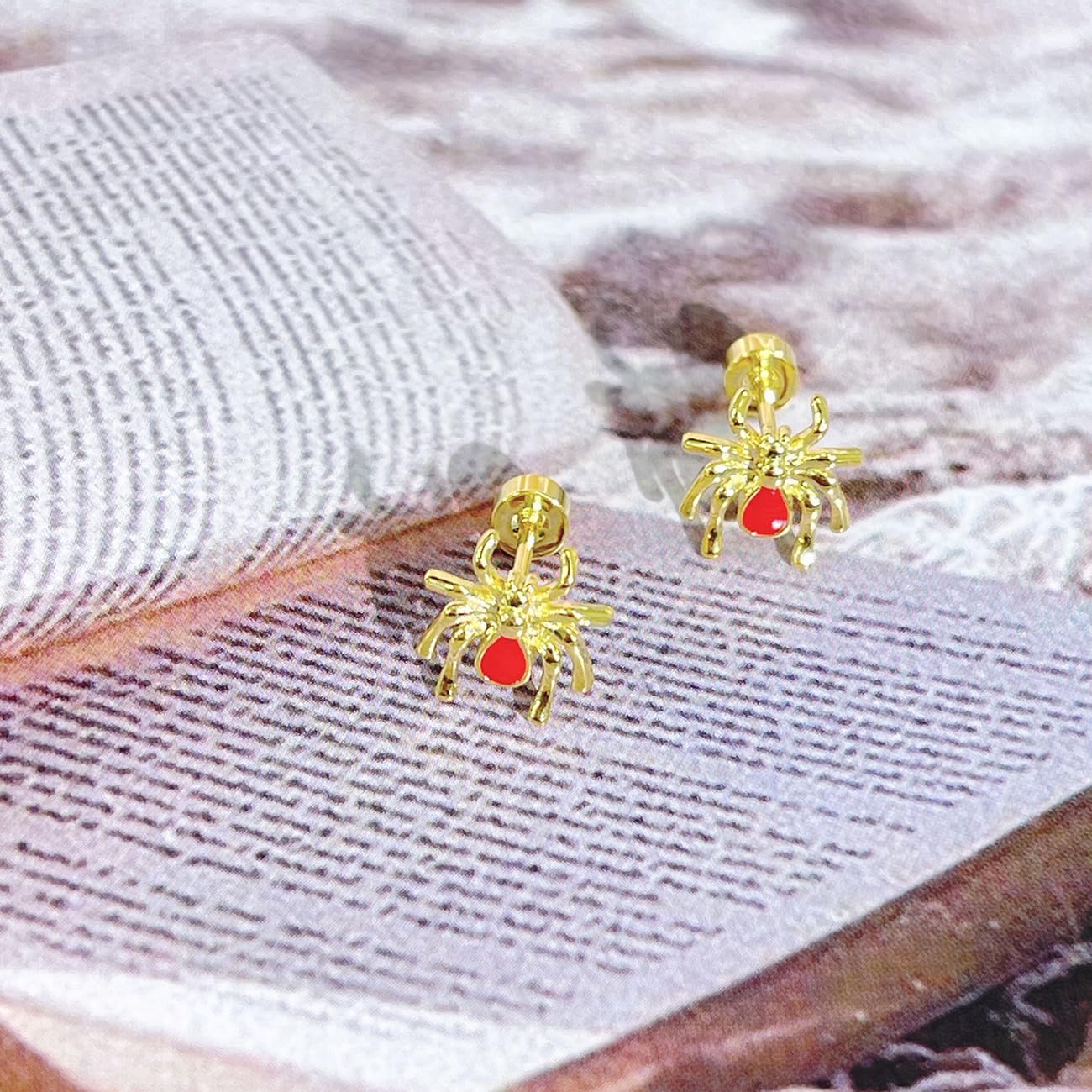 Punk Spider Sleeper Tiny Stud Earrings for Women Men Girls Cartilage Stainless Steel Red Enamel Animal Screw Flat Back Tragus Helix Studs Earring Personalized Jewelry Gifts Halloween 18G - Image 4