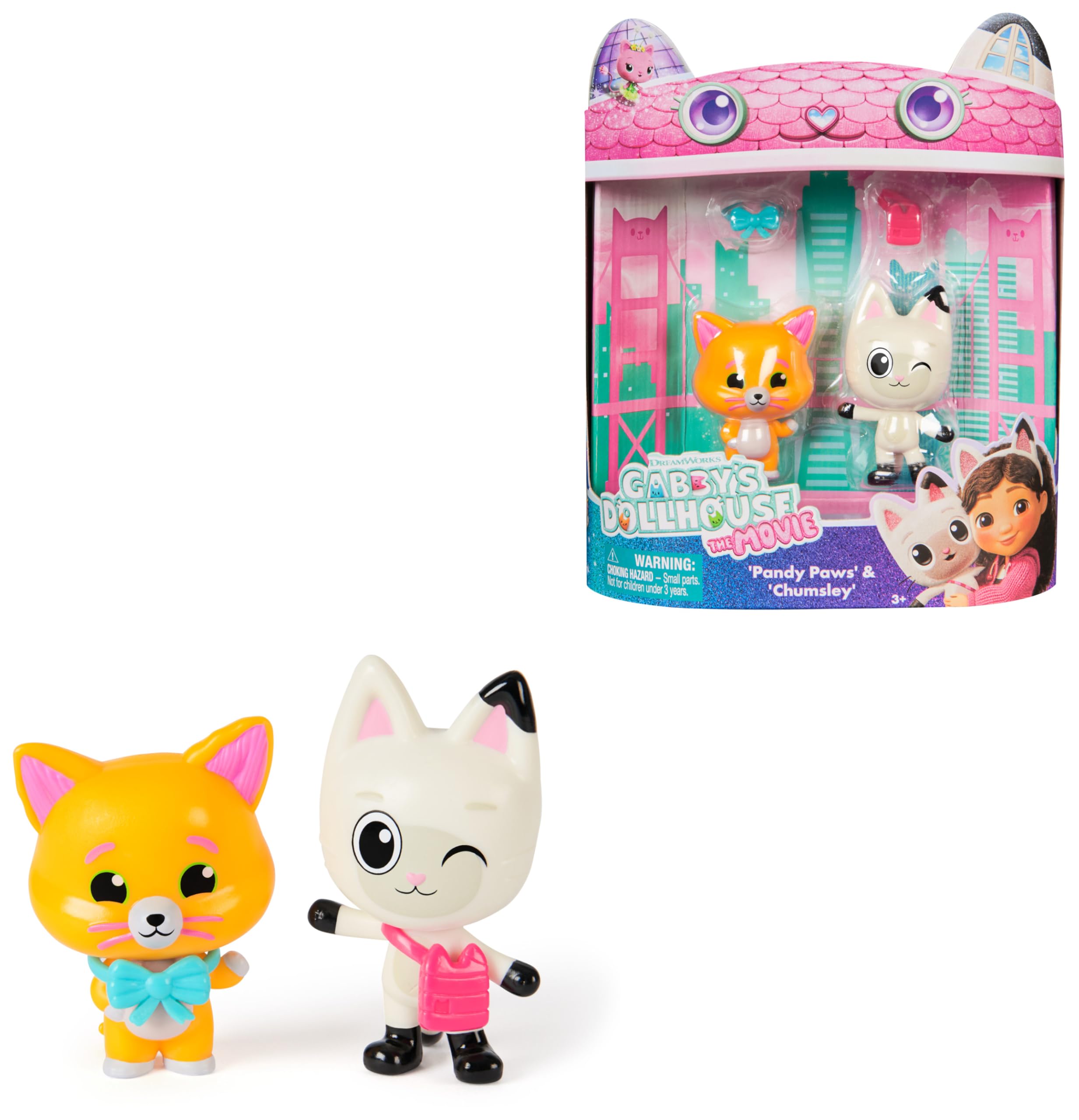DREAMWORKS GABBY'S DOLLHOUSE: DER FILM - Panda Pfötchen & Leopold Figuren-Set, mit 2 Zubehörteilen, für Kinder ab 3 Jahren