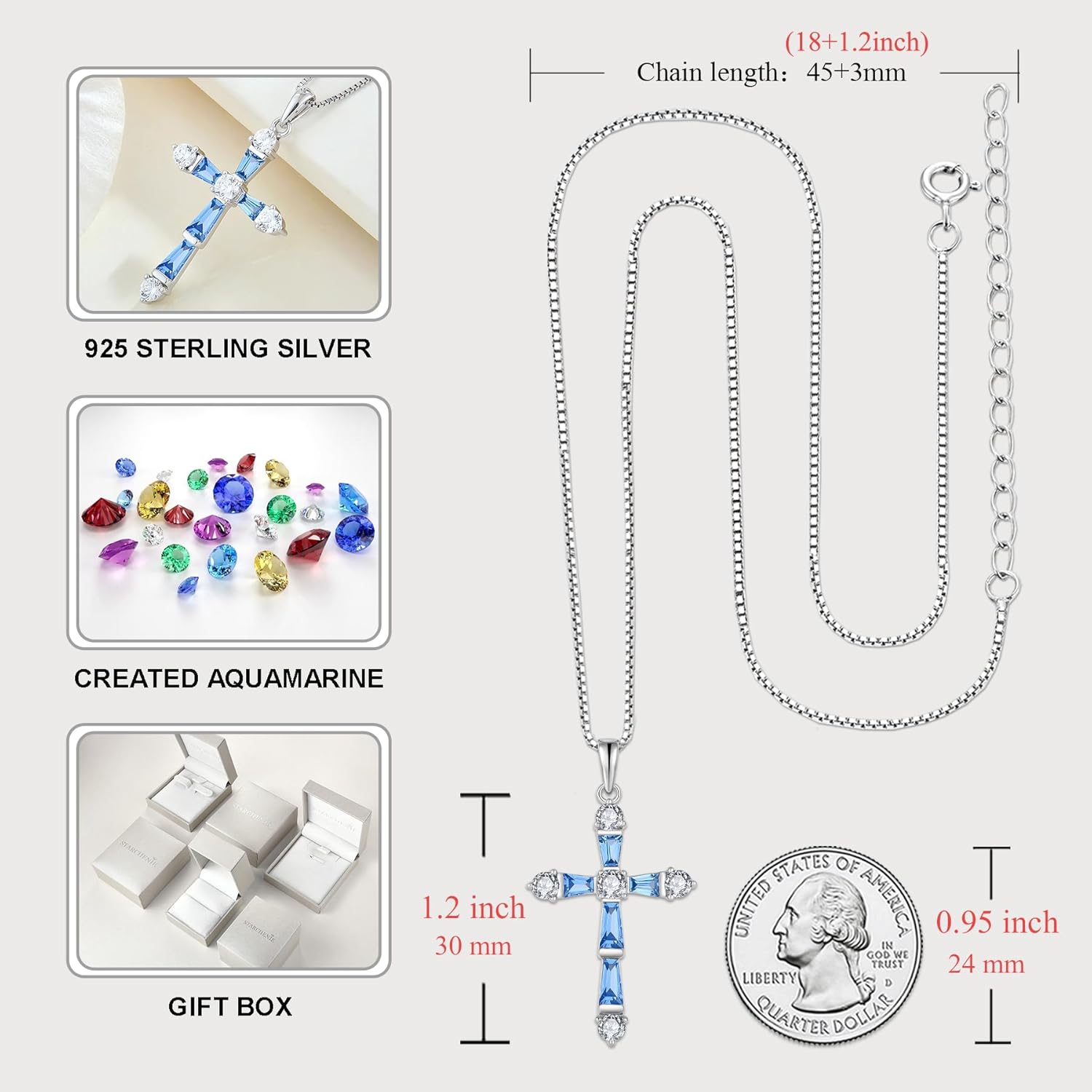 STARCHENIE Cross Necklace for Women 925 Sterling Silver Gemstone Crucifix Pendant Birthstone Jewelry - Image 6