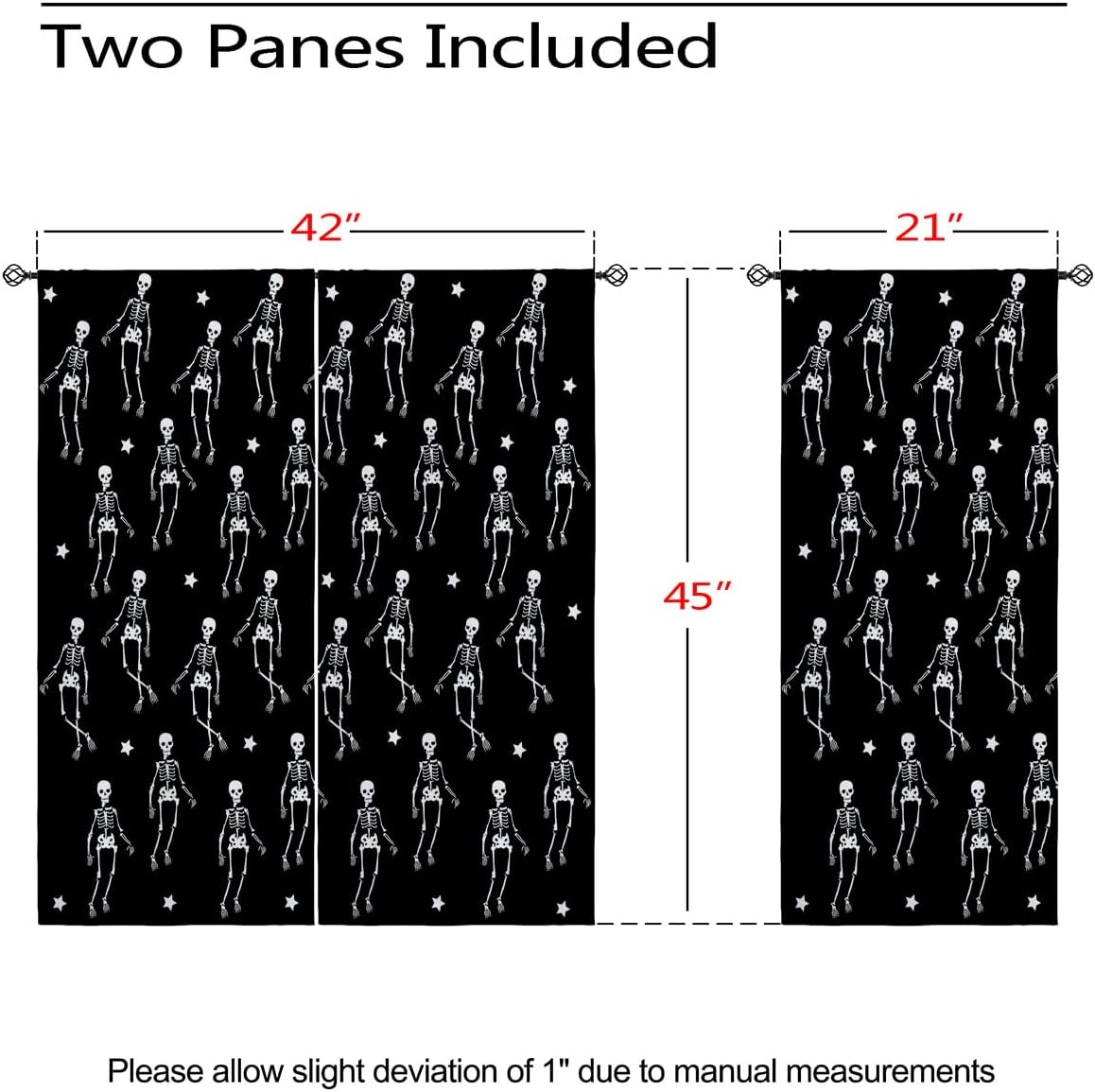 Skeleton Blackout Curtains for Girls Boy Home Decor, Halloween Ghost Dance Gothic Skull Star Grommet Thermal Insulated Drapes Darkening Window Curtain for Bedroom Living Room, 42 x 45 Inch