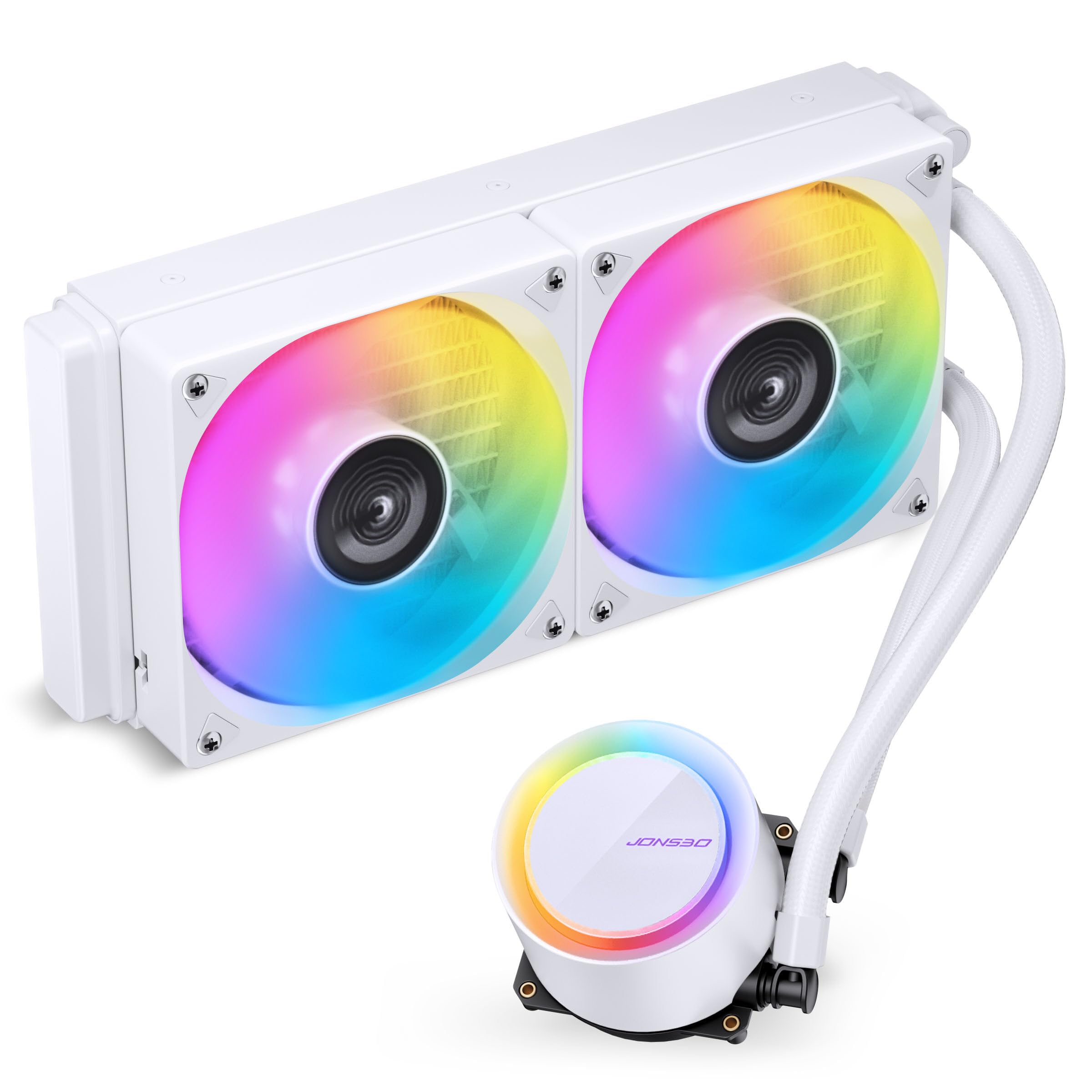 Jonsbo TG-240 AiO chłodzenie wodne – białe, 240 mm CPU chłodnica wody z ARGB, aluminiowym radiatorem i 2 wentylatorami PWM 120 mm