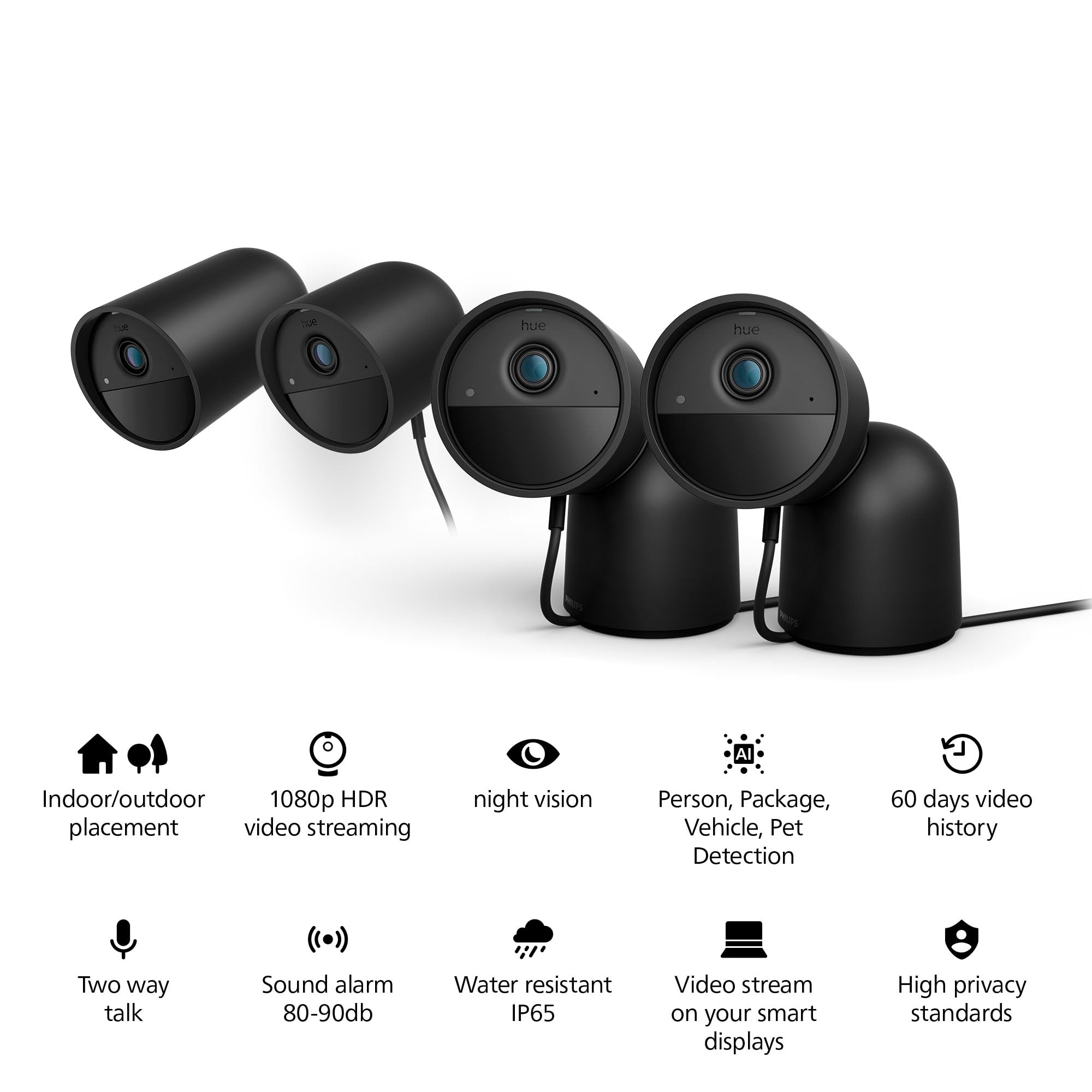 Philips Hue Secure - Cámara de seguridad inteligente para el hogar de 1080p, funciona con pilas, interior o exterior, fácil de instalar, conversación bidireccional, funciona con centro de seguridad en