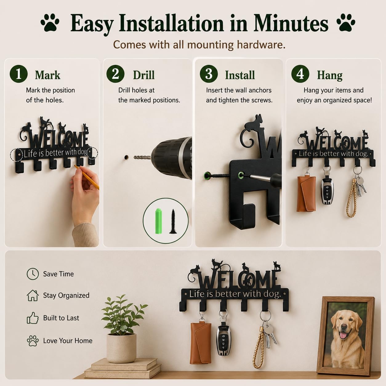 Dog Key Holder Wall Mount with 6 Hooks image 4