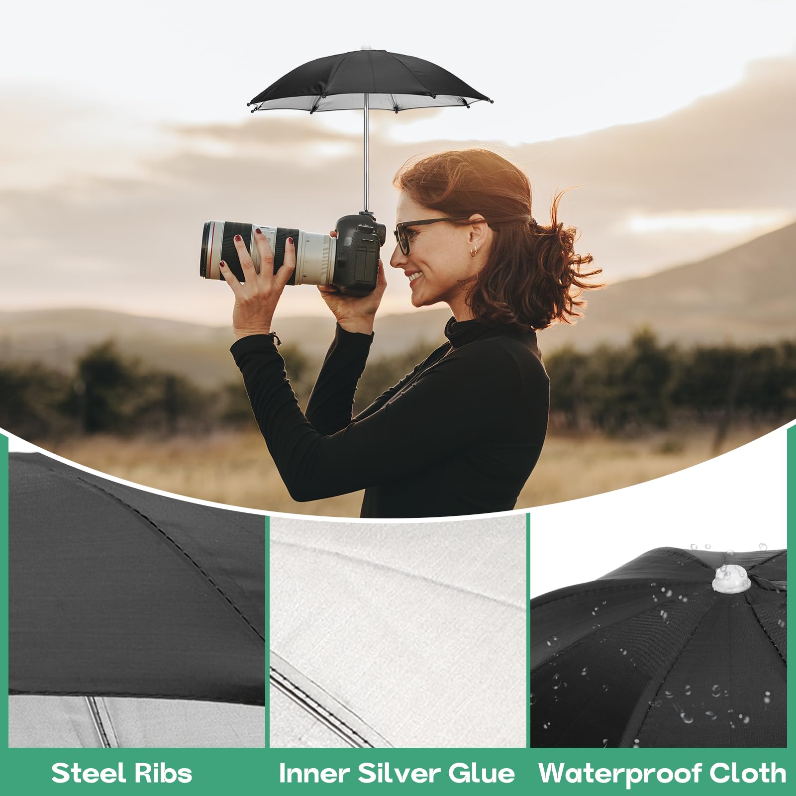 PATIKIL Parasol do aparatu, 38 cm osłona przeciwsłoneczna kamera gorąca stopka parasol osłona przeciwdeszczowa ochraniacz do Nikon, czarny