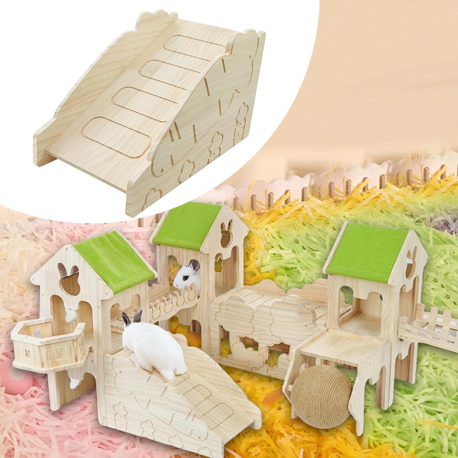 Bunny House Habitat Decor Sleeping Nest Solid Wood Hamster Hideout Small Pets Activity Toy for Rabbit Gerbil Hedgehog Hiding, Style H