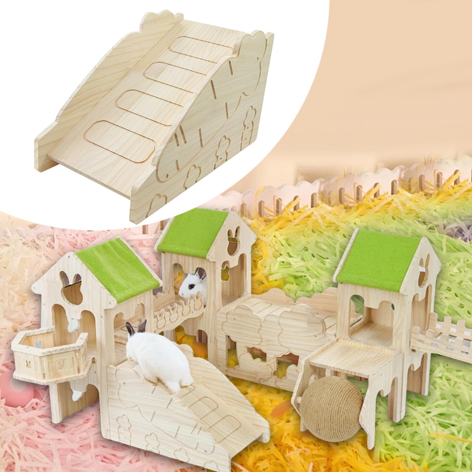 Nido para Dormir de Madera, Refugio para hámsteres y Conejos, Juguete Interactivo, Style H