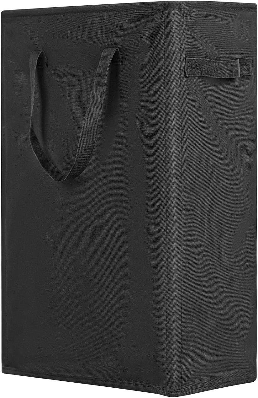 WOWLIVE Slim Thin Laundry Hamper Small Laundry Basket Handles Collapsible Skinny Hamper for Laundry Durable Foldable Dirty Clothes Hamper 45L (Black)