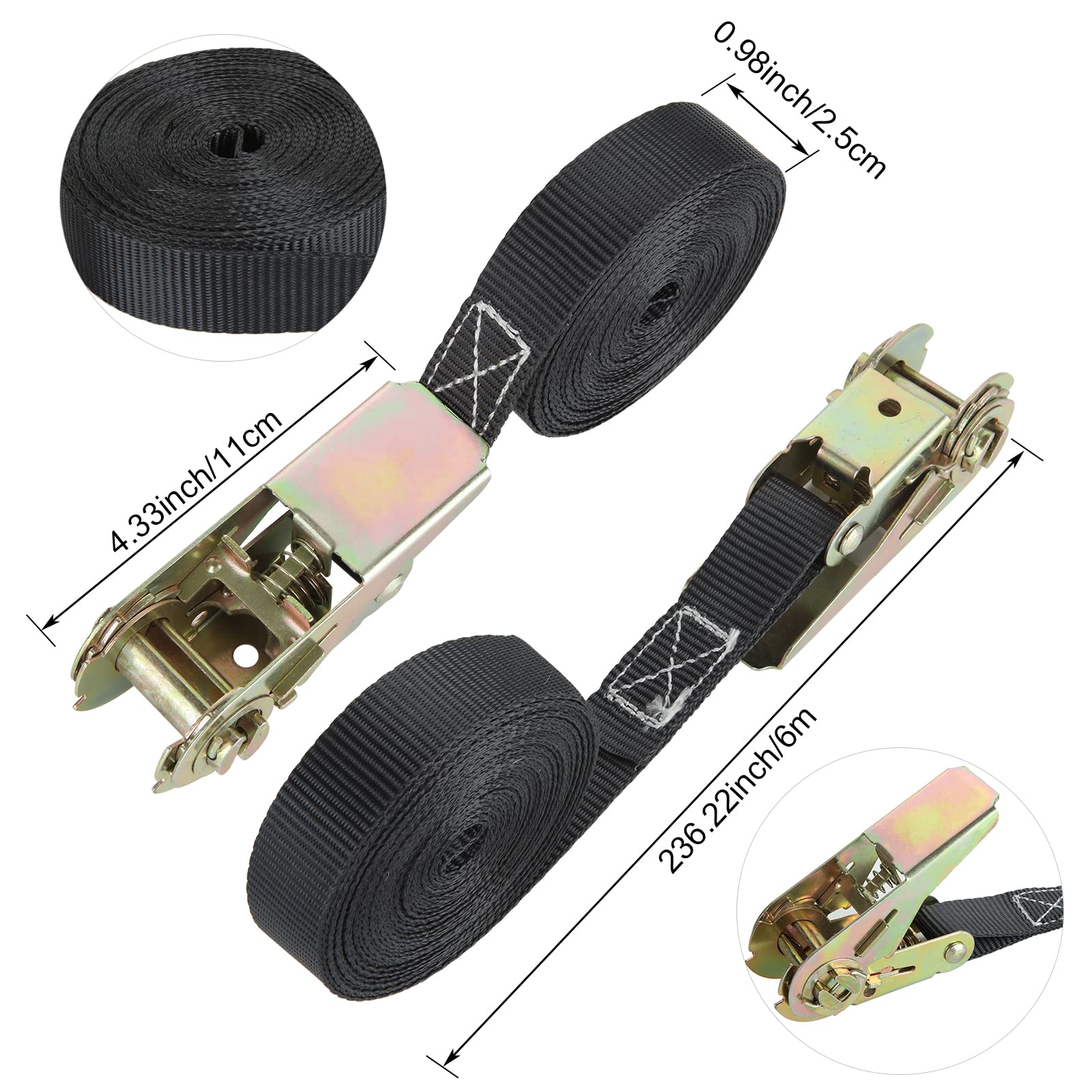 LOLYSIC 4PCS Black Ratchet Straps 25mm x 6M Endless Ratchet Straps Heavy Duty No Hooks Ratchet Tie Down Strap for Motorcycle Car Trailer Truck Securing Cargo Luggage - Image 3