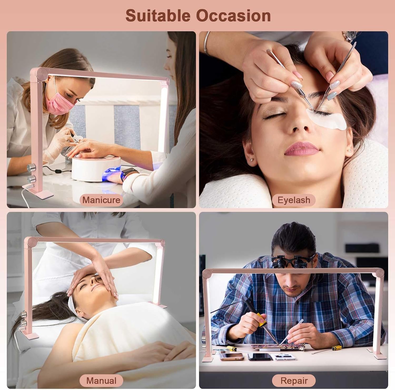 Half Moon Nail Lamp, 35 in Light for Desk, Square Tech Light, LED Manicure Table Lamp With Knob to Adjust Color Temperature 3000k-6000k, Dimmable Brightness