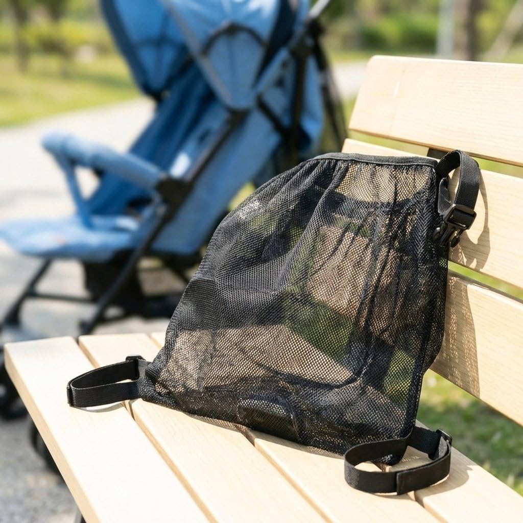 Tataway Black Universal Stroller Storage Net - Mesh Bag with Adjustable Straps for More Space and Organization