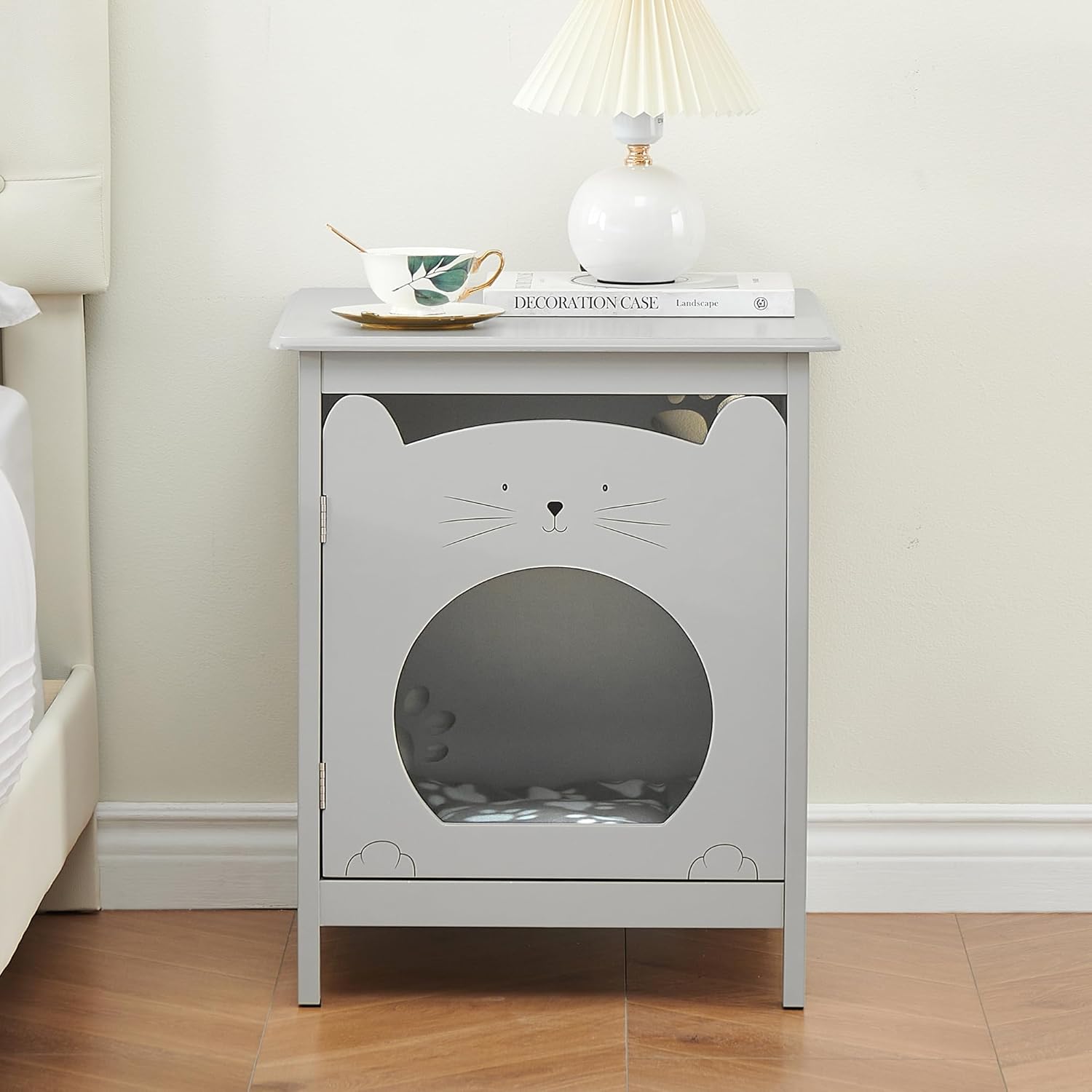 IDEALHOUSE Cat Litter Box Enclosure - Cat House & Side Table | Hooded Hidden Pet Box | Cats Furniture Cabinet | Pet Crate | Cat House Night Stand for a Cozy Home, Pet Cabinet Side Table for Cats