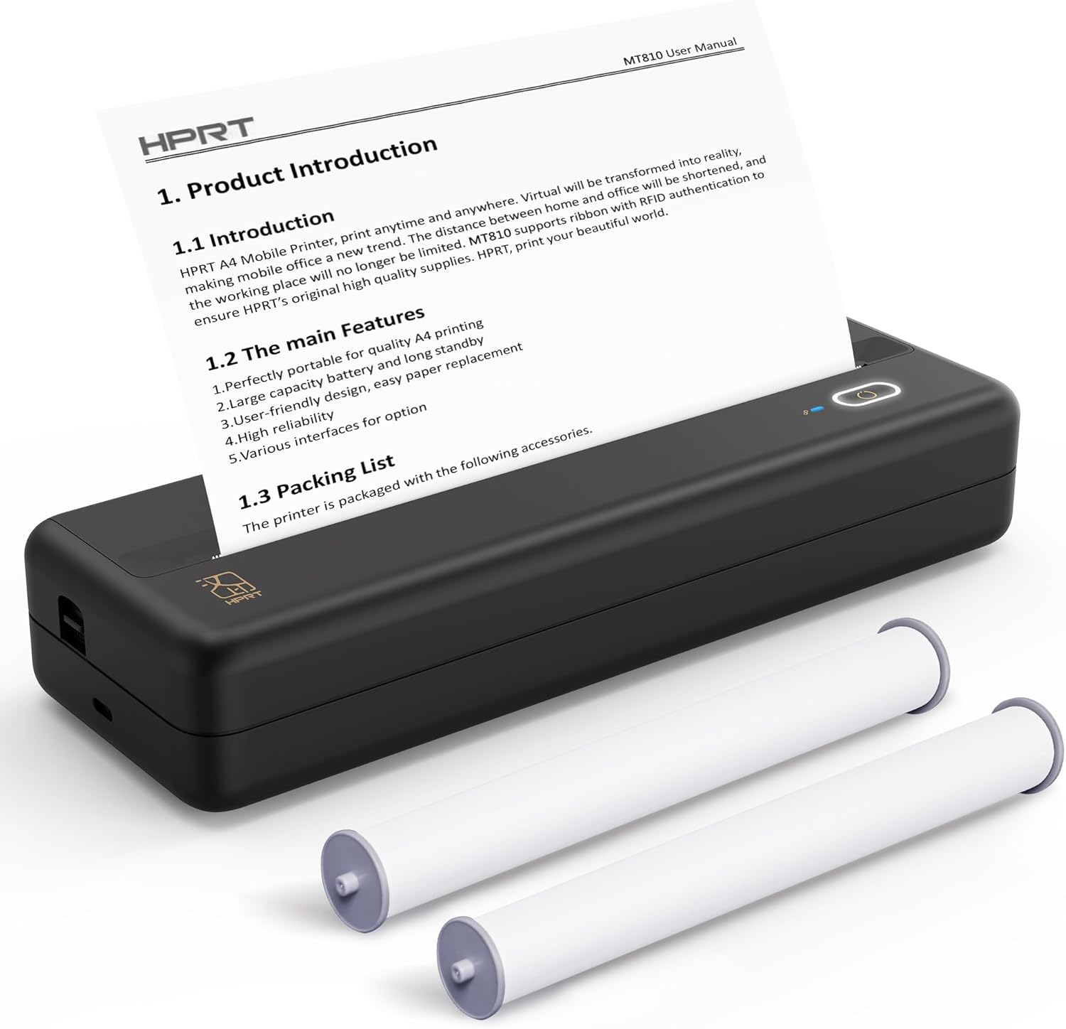 HPRT MT810 Portable Printers Wireless for Travel, Bluetooth Printer with Printer Paper Rolls for MT810(2 Rolls | 8.3''x23')