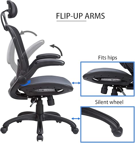 Miniatura 4 de HCB Silla de oficina, silla de escritorio, silla de malla con respaldo alto, sillas ergonómicas para computadora con reposacabezas ajustables,