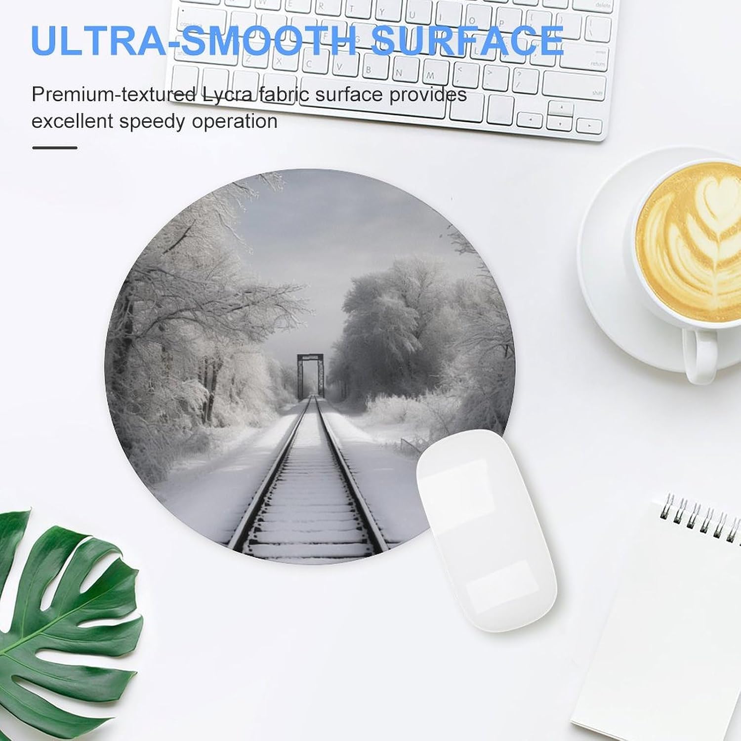 Snowy Train Tracks Round Mousepad Funny Small MouseMat with Non-Slip Rubber Base and Stitched Edge Gaming Mousepad for Home Office Dorm Desk Decor Accessories for Home Office Work 7.8x7.8 Inches image 4
