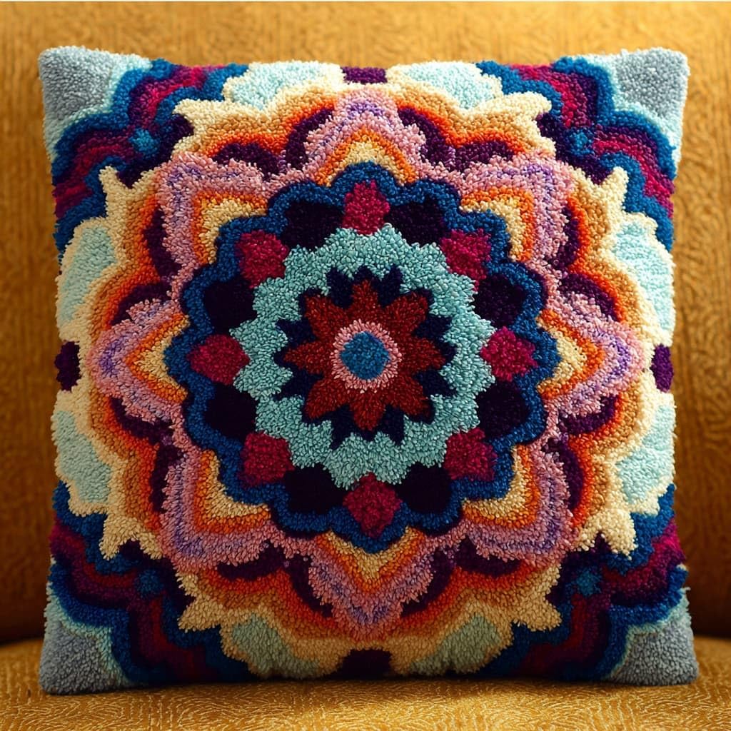Taxpy Latch Hook Kits, Floral Pattern Pillow DIY Rug Crochet Hook Cushion Making Kits with Preprinted Pattern Canvas Handmade Cushion Kit 43x43cm