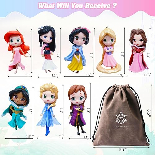 Miniatura 2 de LOVUFYSI Adorno de decoración para árbol de Navidad de princesa 2024, 8 piezas de princesa para colgar en el árbol de Navidad, adornos de Navidad de
