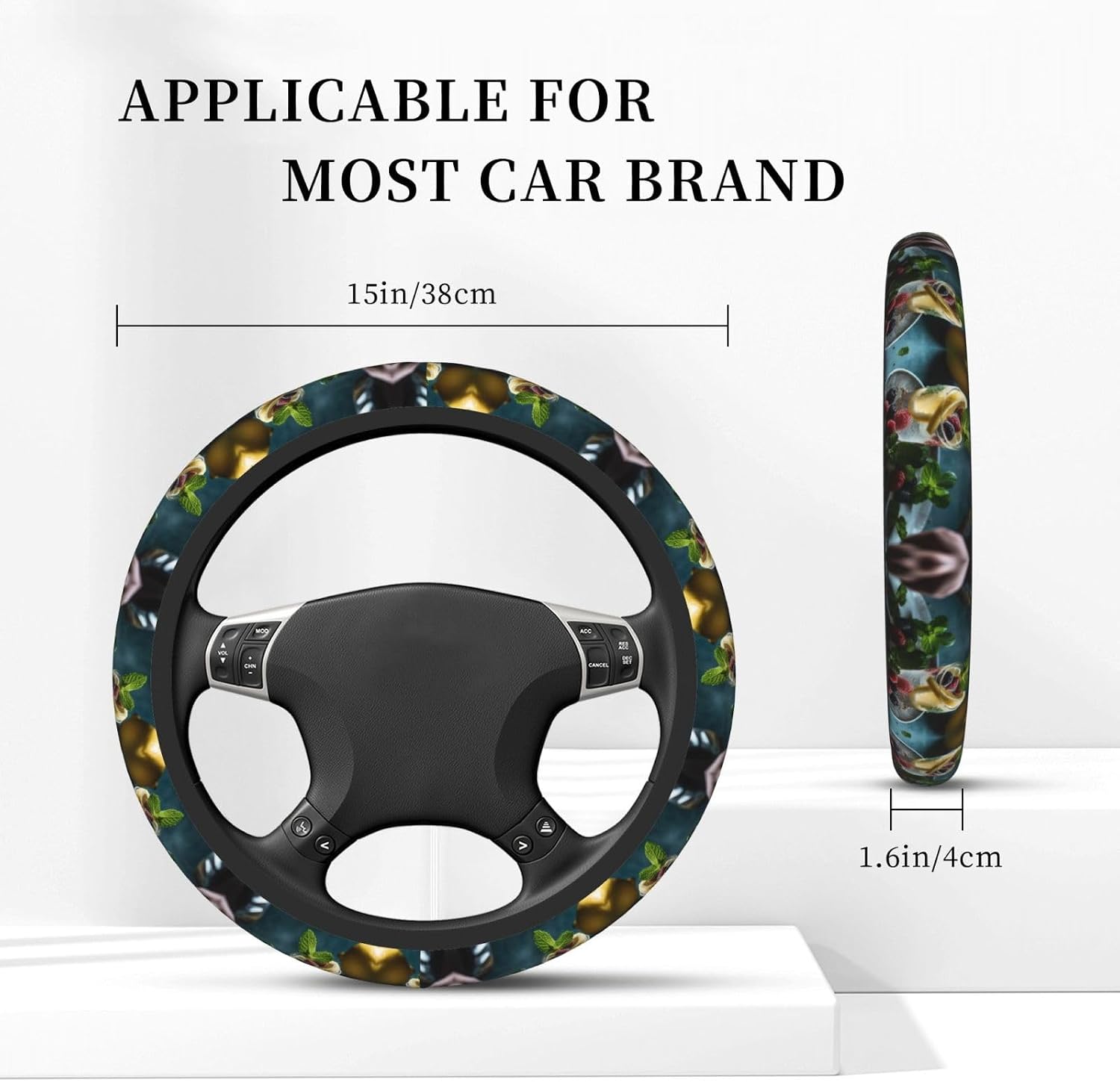 Car Elastic Steering Wheel Cover Universal 15 Inch Vehicle Stretch Steering Wheel Cover Protector Food Photography Auto Protective Cover Novelty Car Interior Accessories for Men Women image 2