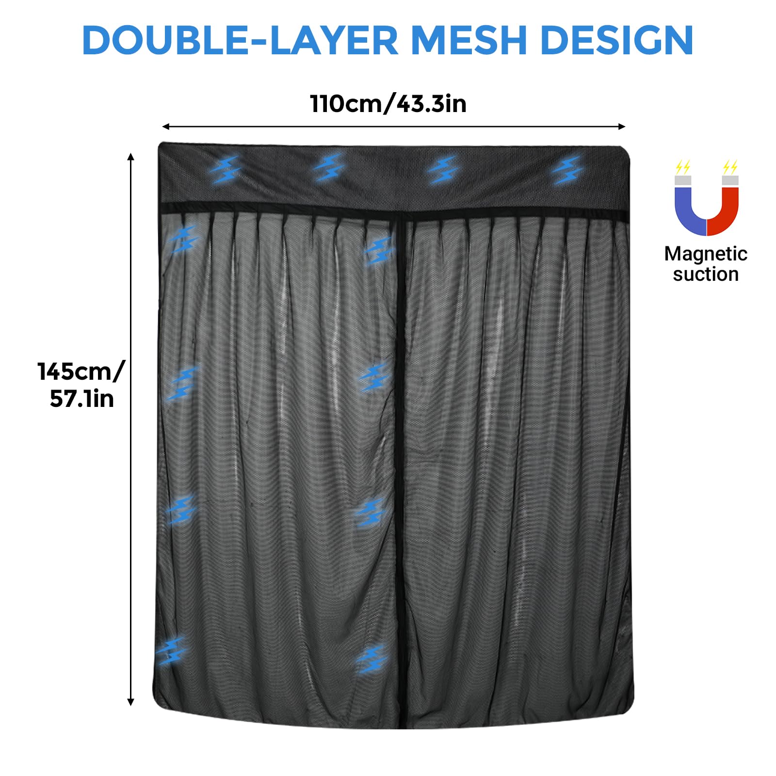 Mosquitera de Coche Reemplazo para Ford Transit Custom/Campervans, Mosquitera para Puerta Lateral de Coche, Mosquitera Magnética de Una Sola Capa para Acampar