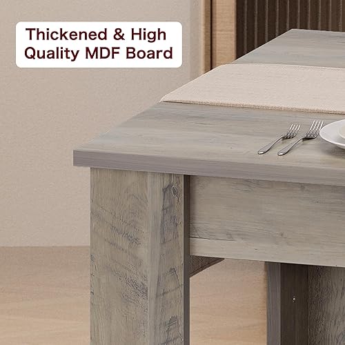 Miniatura 5 de GarveeHome Mesa de comedor rectangular para 4 a 6 personas, mesa de comedor rectangular con parte superior grande, mesa de comedor de madera de Gris