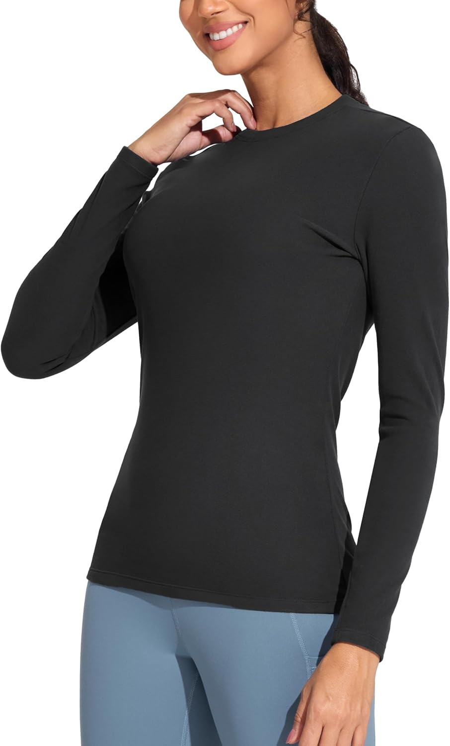 THE GYM PEOPLE Women's Crew Neck Thermal Fleece Shirts Slim Fit Long Sleeves Underwear Basic Pullover Tops - Image 3