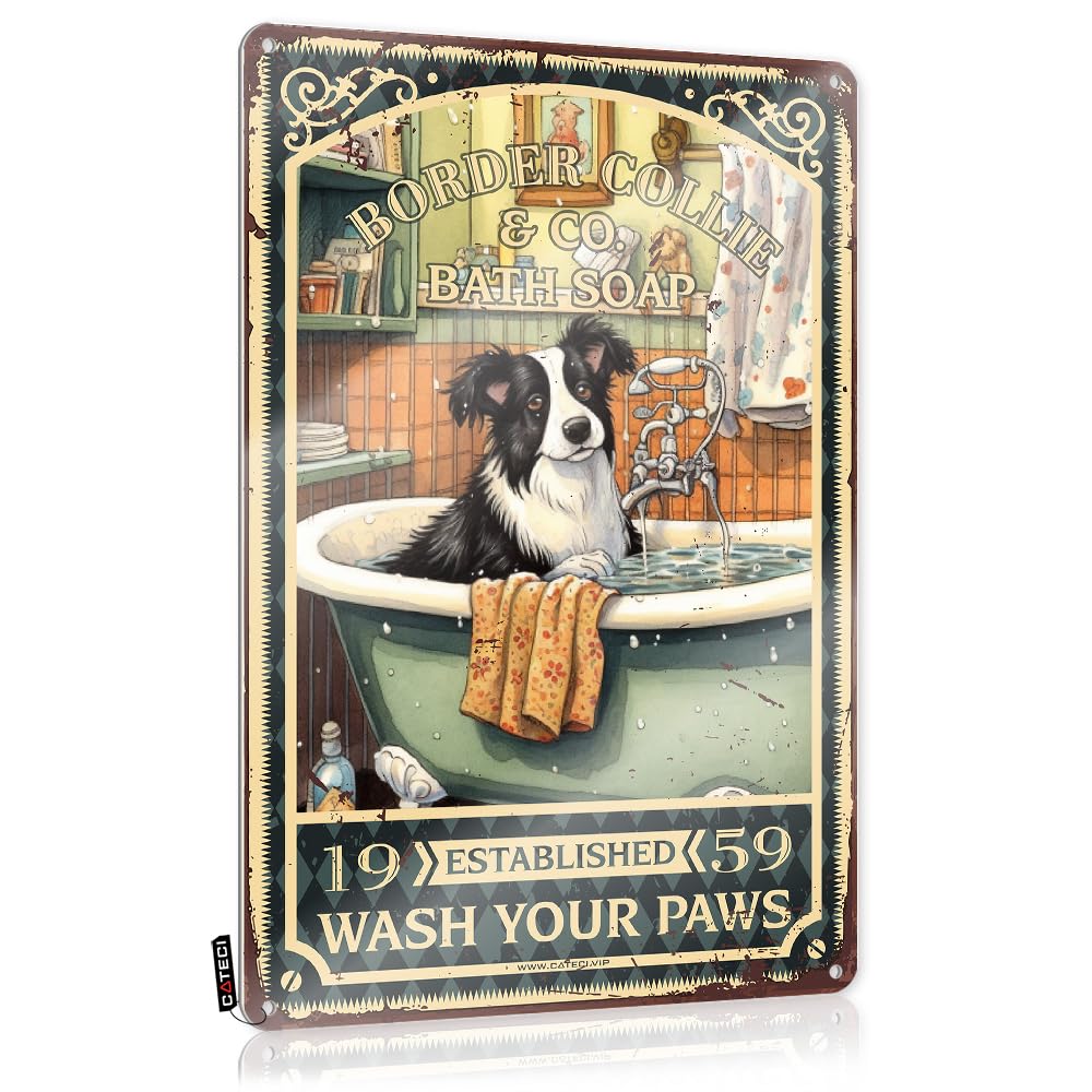 MWFKKADDB Cave Door Sign Border Collie Bath Soap Wash Your Paws Tin Sign Spiritual Wall Artweird Stuffcoffee Station Decormens Sewing Patterns Home Bar Decor Beer Decor(30X40CM)