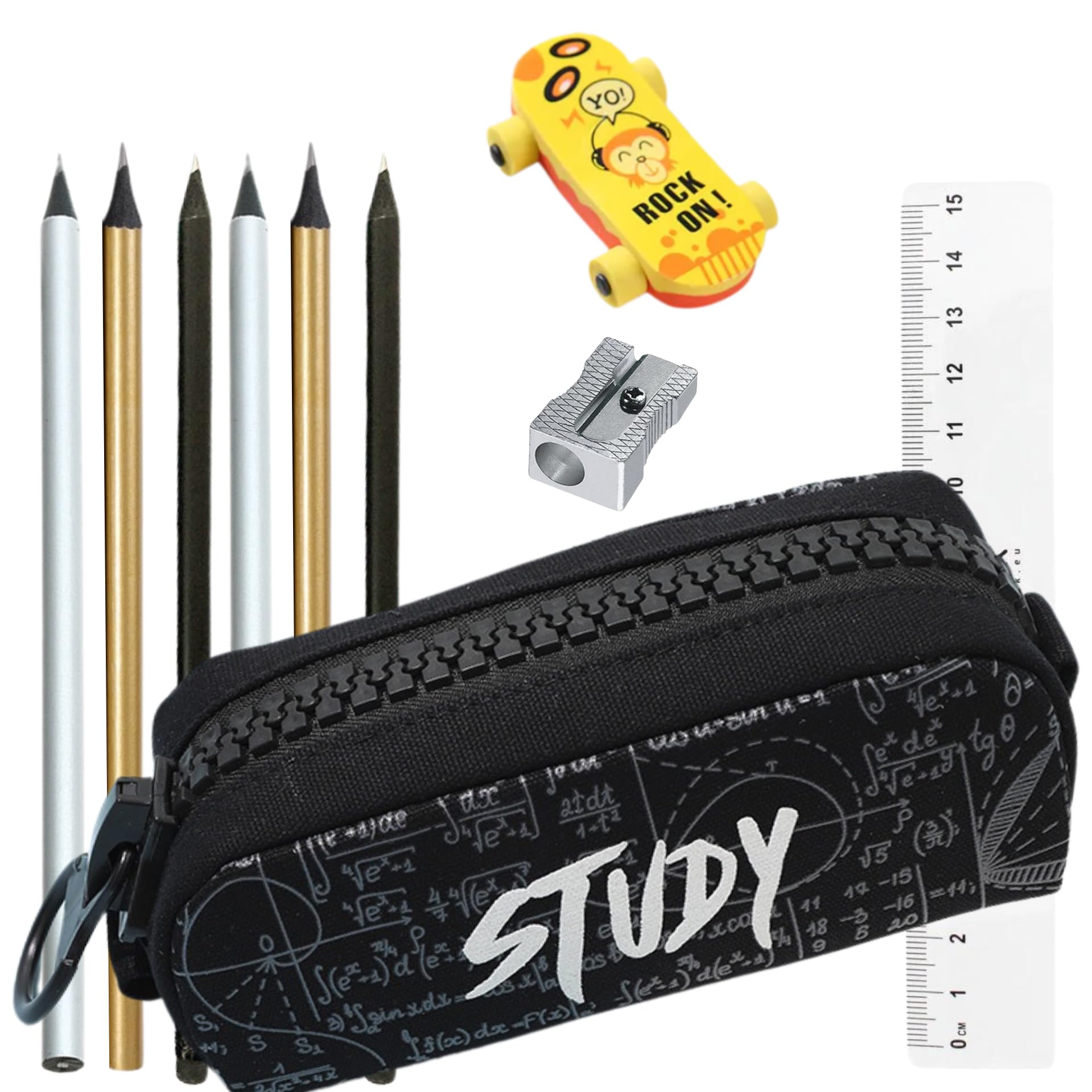 Unicorn School Pencil Case – Gift for Girls 6 7 8 9 Years – Stationery Set with Pencils, Rubber and Pens – Large Zip and Large Capacity – Original Birthday Unicorn Gift (STUDY-Black)