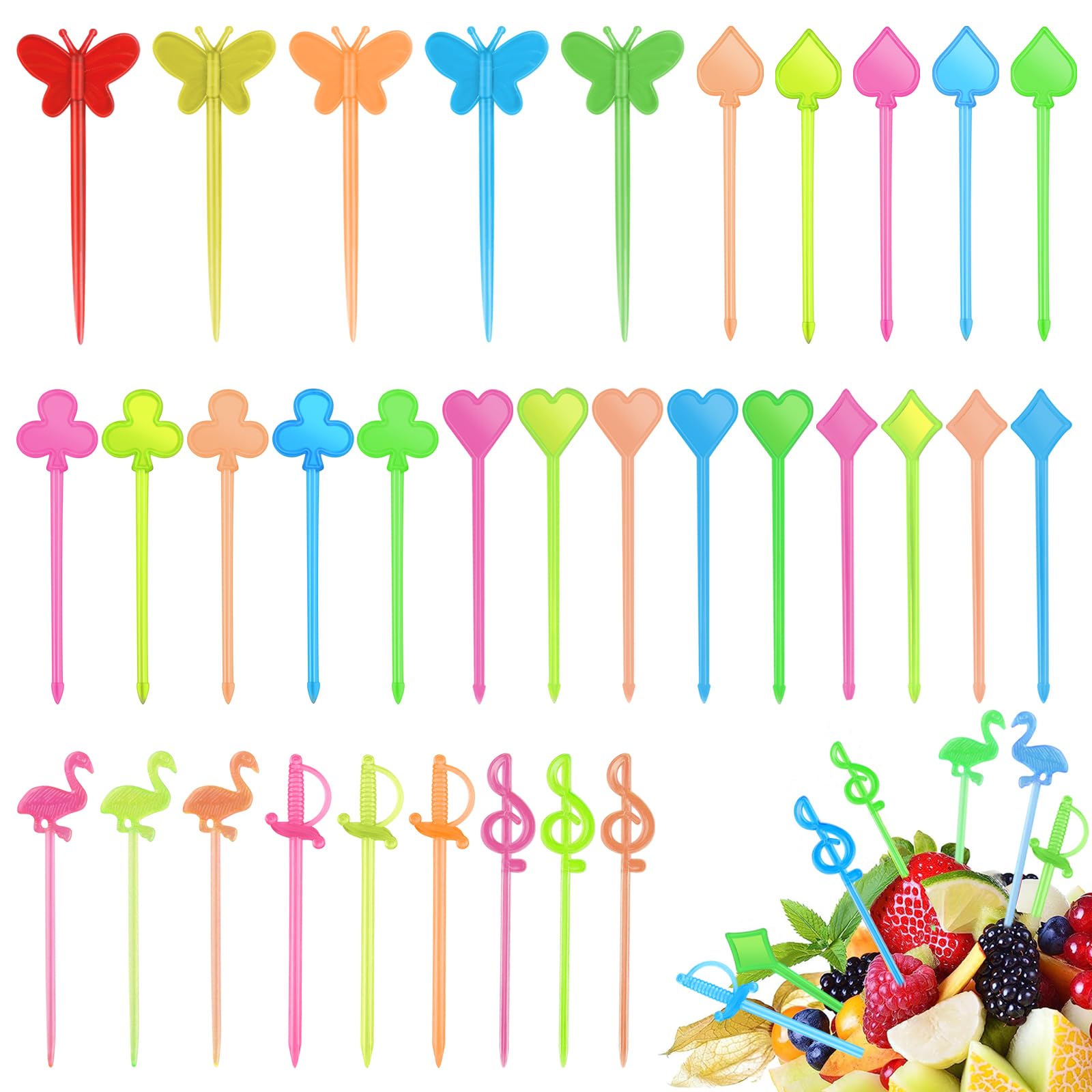 300 forchette da frutta per bambini, spiedini per fingerfood per bambini, in plastica, per cibo, forchetta da frutta, spiedini, decorazione per torte, riutilizzabili