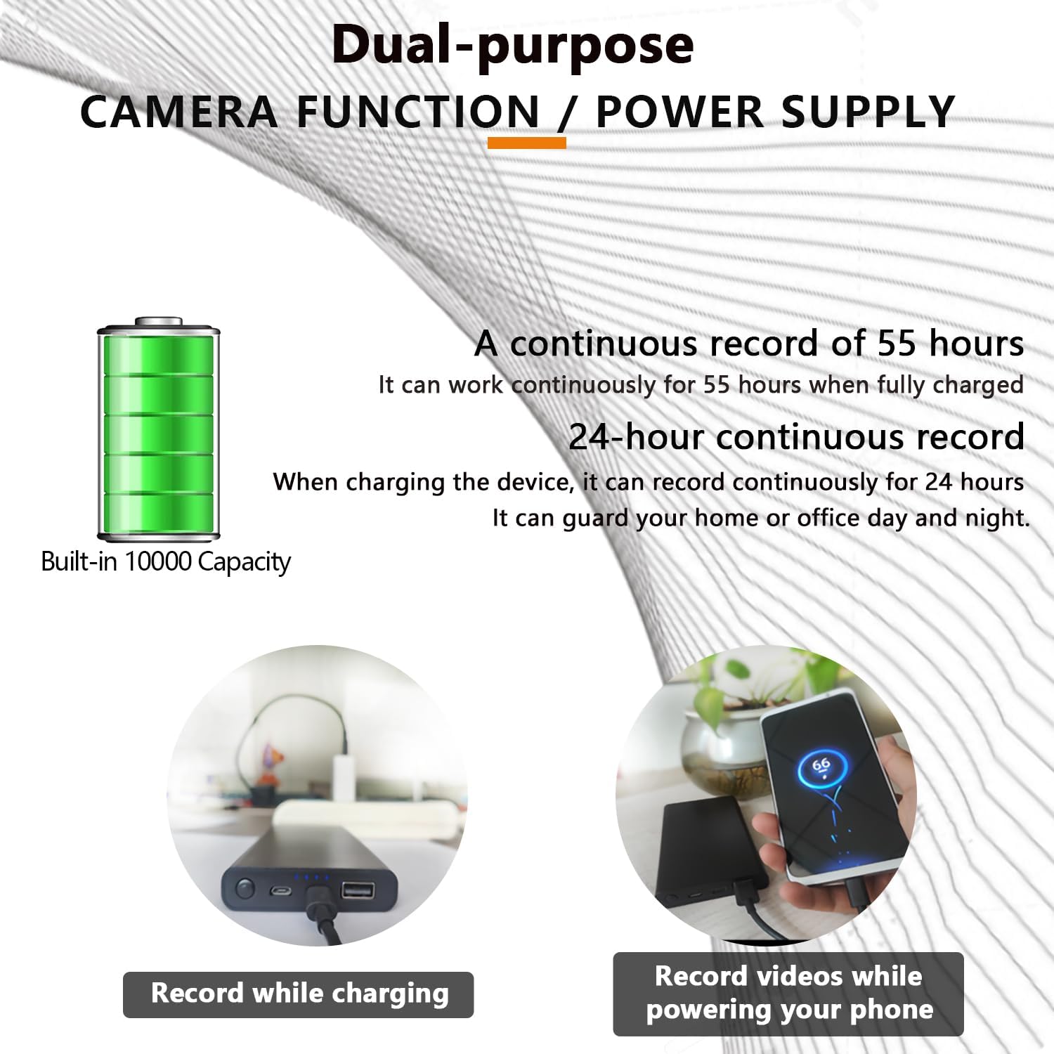 Portable Camera, Mini Camera, Home Security Cameras, 1080P, 10000 Capacity Dual-Purpose: Power Supply/Record Cameras, with Night Vision, Motion Detection, Loop Record, Gravity Sensor