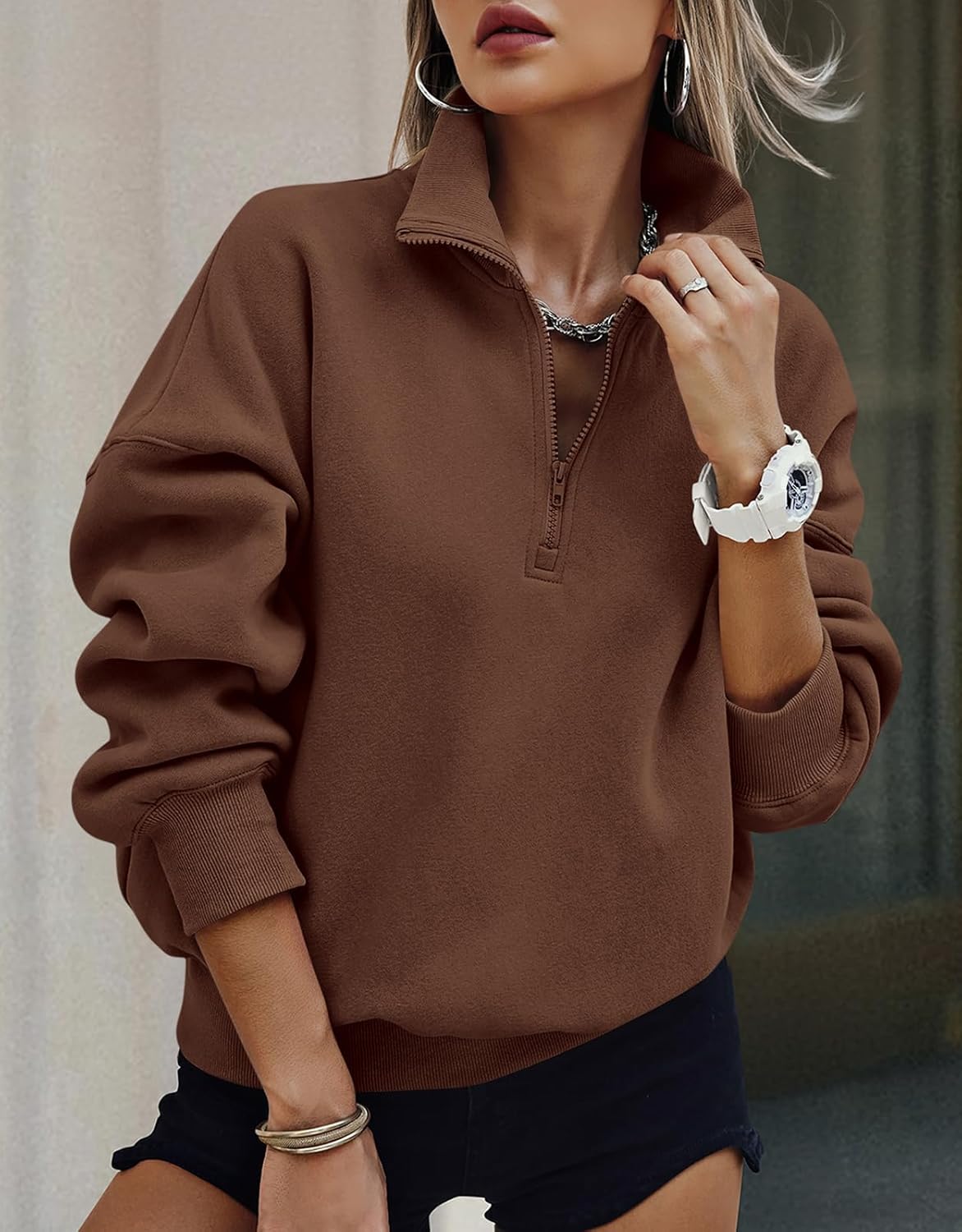 PRETTYGARDEN Womens Half Zip Oversized Sweatshirts Fleece Hoodies 2026 Trendy Long Sleeve Pullover Tops Y2k Spring Outfits - Image 7