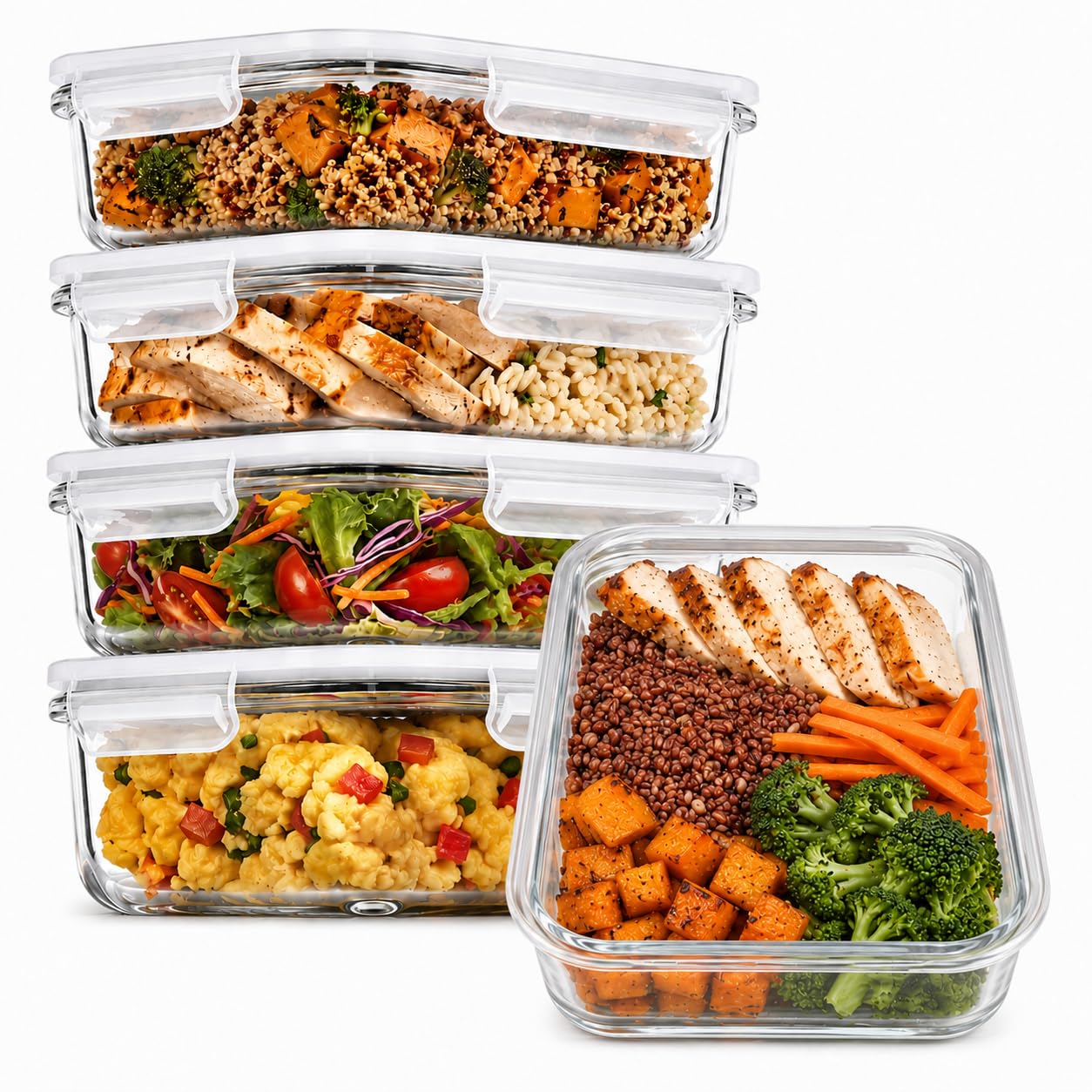 PrepNaturals 5 Pack 30oz Glass Meal Prep Containers