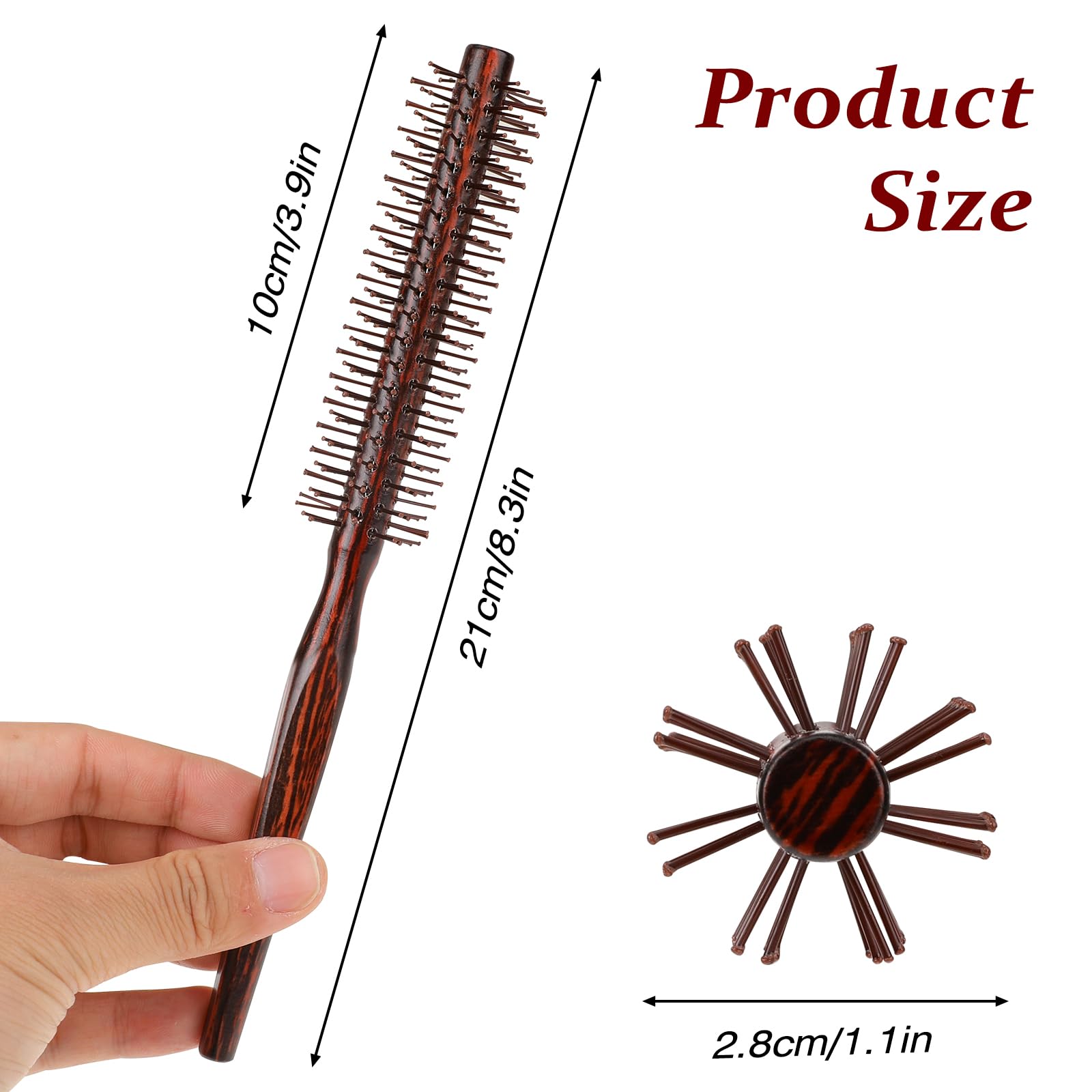 Small Round Hair Brush for Blow Drying 1 Inch Mini Quiff Roller With Pear Wood Handle and Ball Tip Nylon Bristles - Image 4