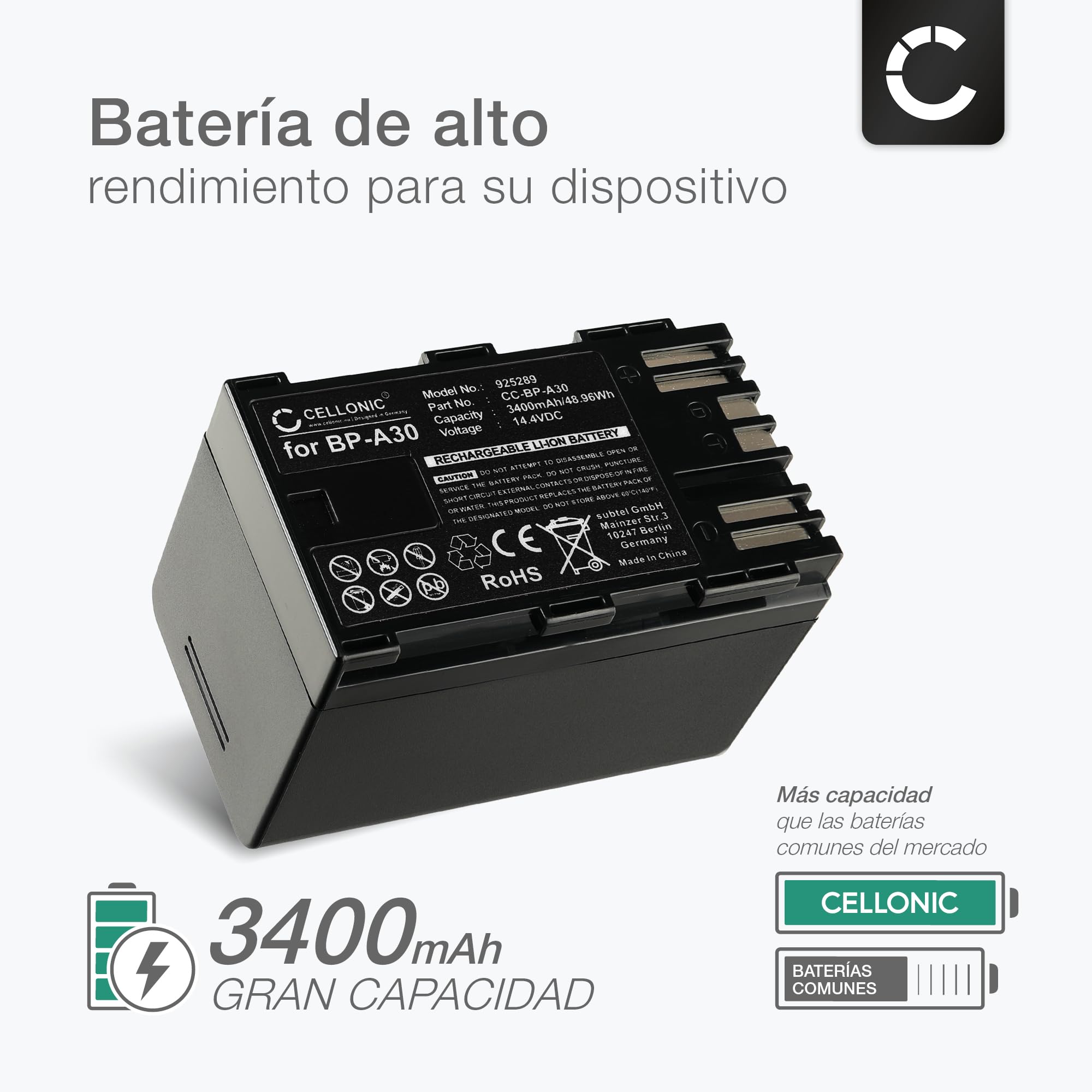 CELLONIC 2X Batería Compatible con Canon XF605, XF705, CA-CP200L, BP-A30