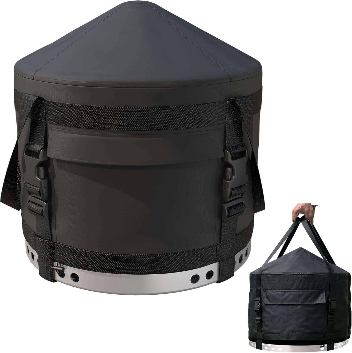 Best Waterproof Fire Pit Cover for 22-Inch Smokeless Pits: Sloped Top & Carry Straps for Backyard Storage