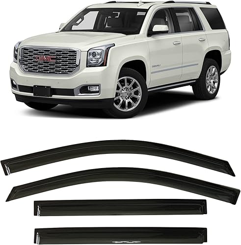 Olltoz Deflectores de visera de ventana lateral tintados ahumados, protectores de lluvia compatibles con Chevrolet Chevy Tahoe y compatible con GMC