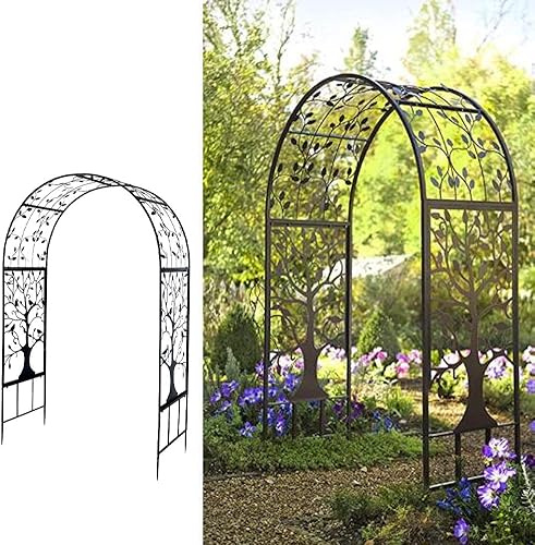 Qiilu Arco de metal para jardín, cenador de rosas alto con extremos afilados, estante de escalada para varias plantas trepadoras, jardín al aire