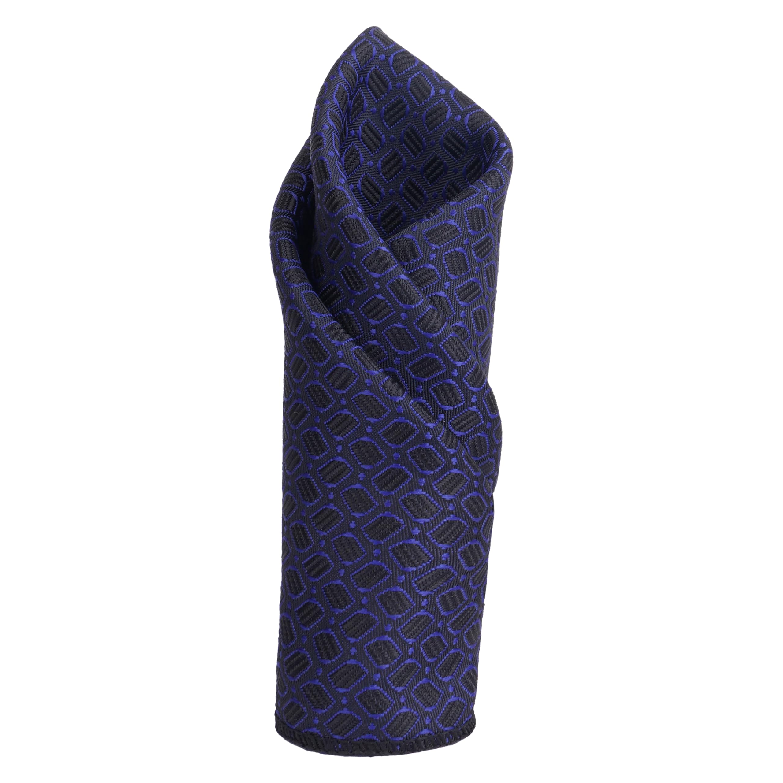 Calixto Blue Check Dotted design micro print fine Necktie Gift Set With Pocket Square, 2 pcs Cufflinks & Lapel Pin Formal Tie With (Leatherite Gift Box) (Pack of 4 pcs) (Black & Navy) - Image 7 thumbnail