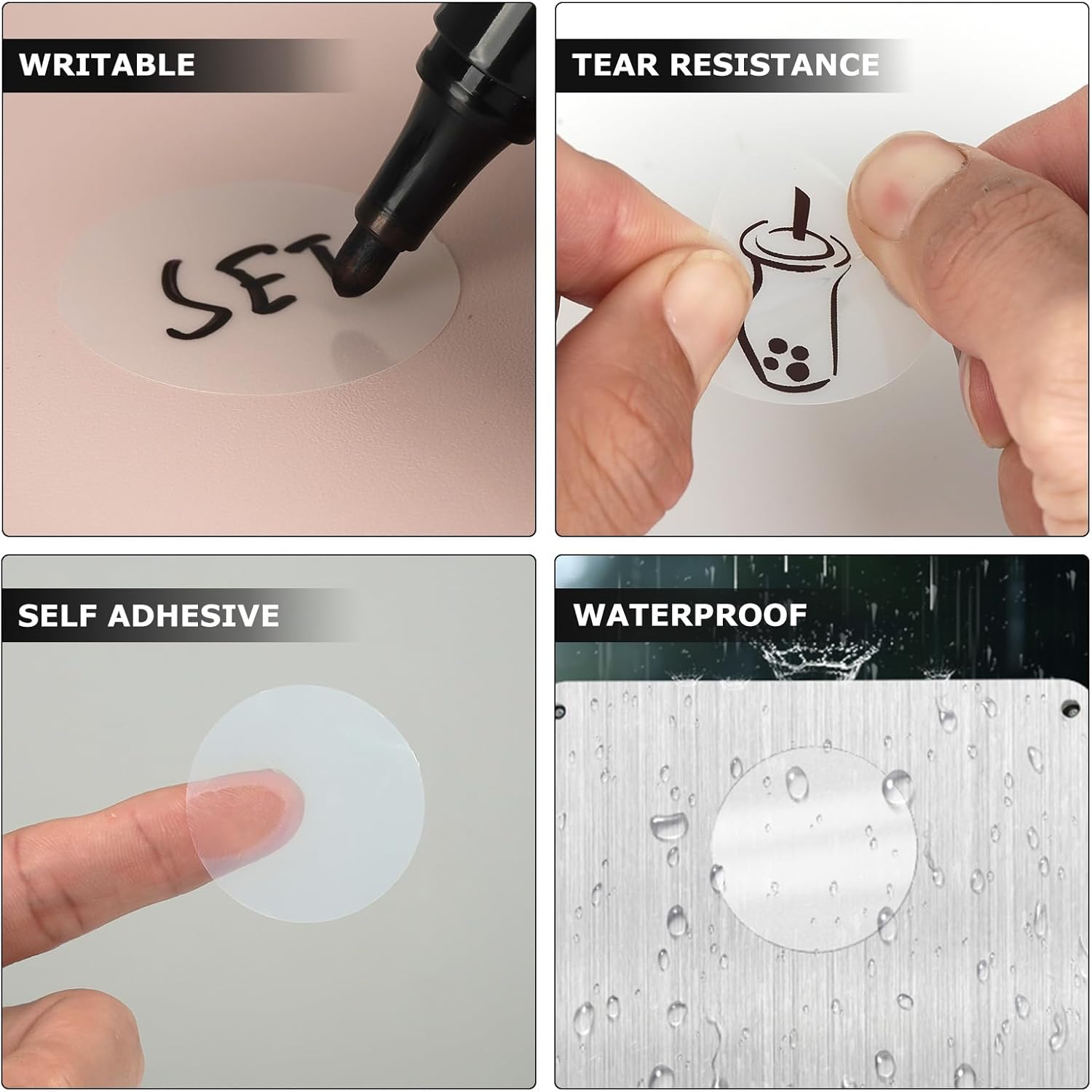 Clear Thermal Labels Vinyl 1.5 Inch Self-Adhesive Round Stickers Circle Roll Waterproof Printer Decals Package Seal for QR Code Envelope Office Retail Home 300 PCS - Image 6