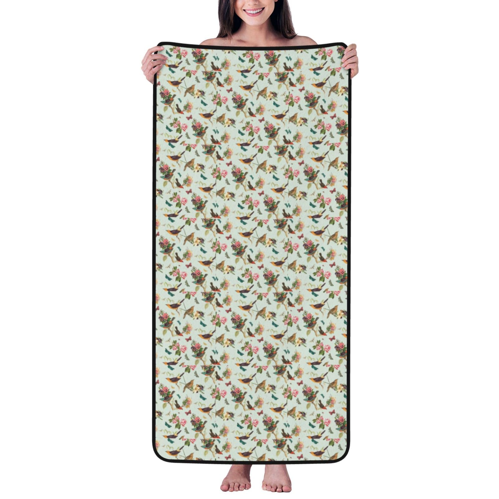 ZTPOWQA Bird Pattern Print Coral Velvet Bath Towel For Home Gym Lounging Bathroom Spa Hotel Beach Travel